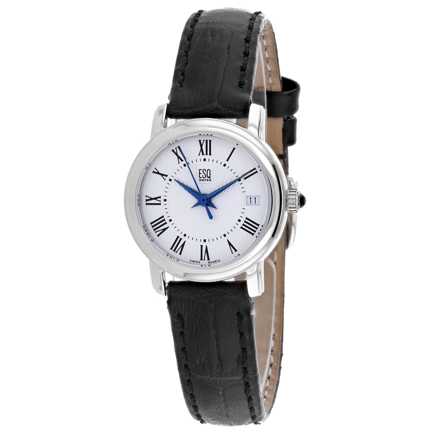 ESQ Women's Black Leather Silver Stainless Steel Quartz 1
