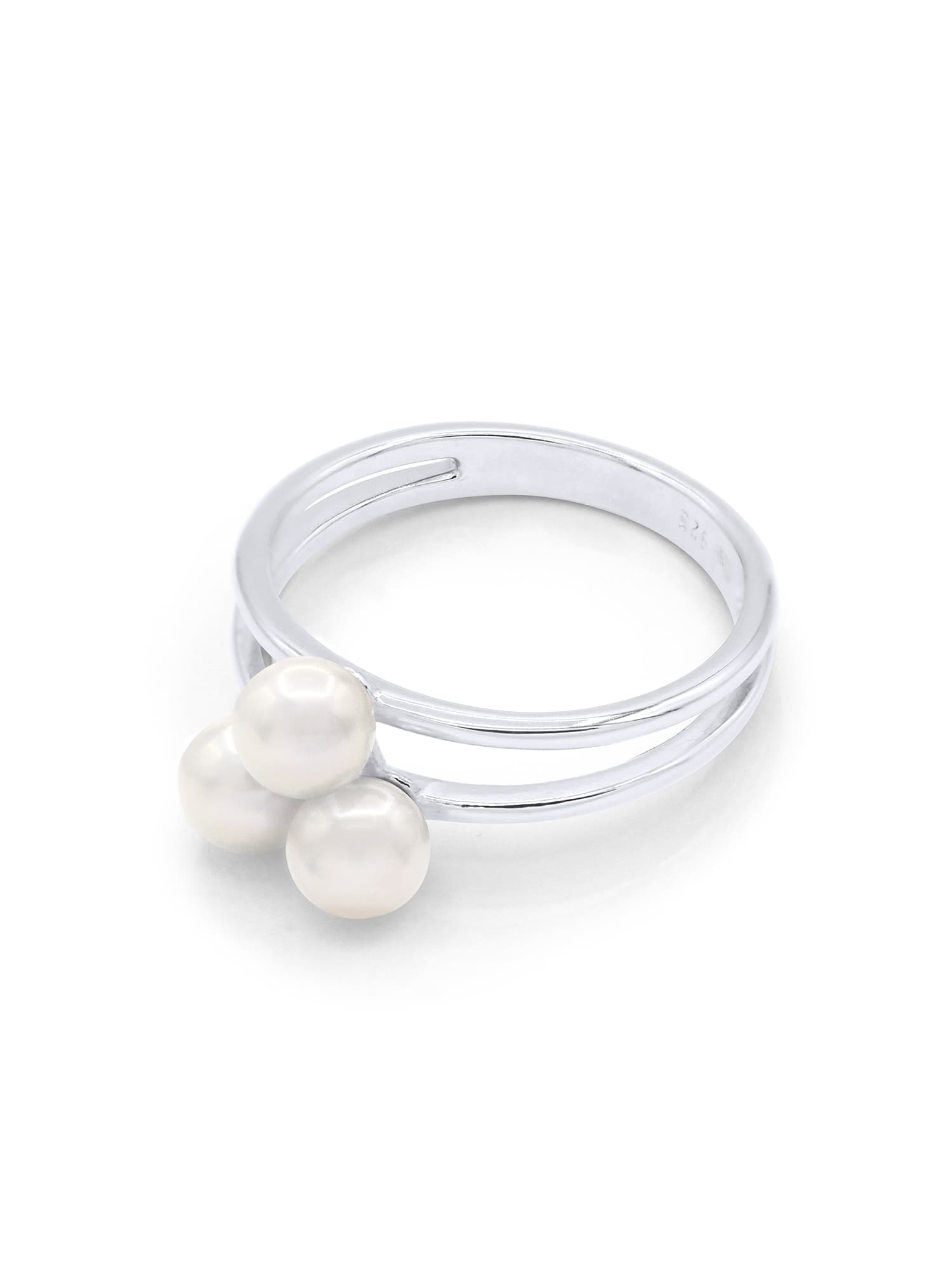 Bague Trilogie Véritables Perles d'Eau Douce Rondes 5-6 mm — Argent 925 Millièmes Rhodié 1