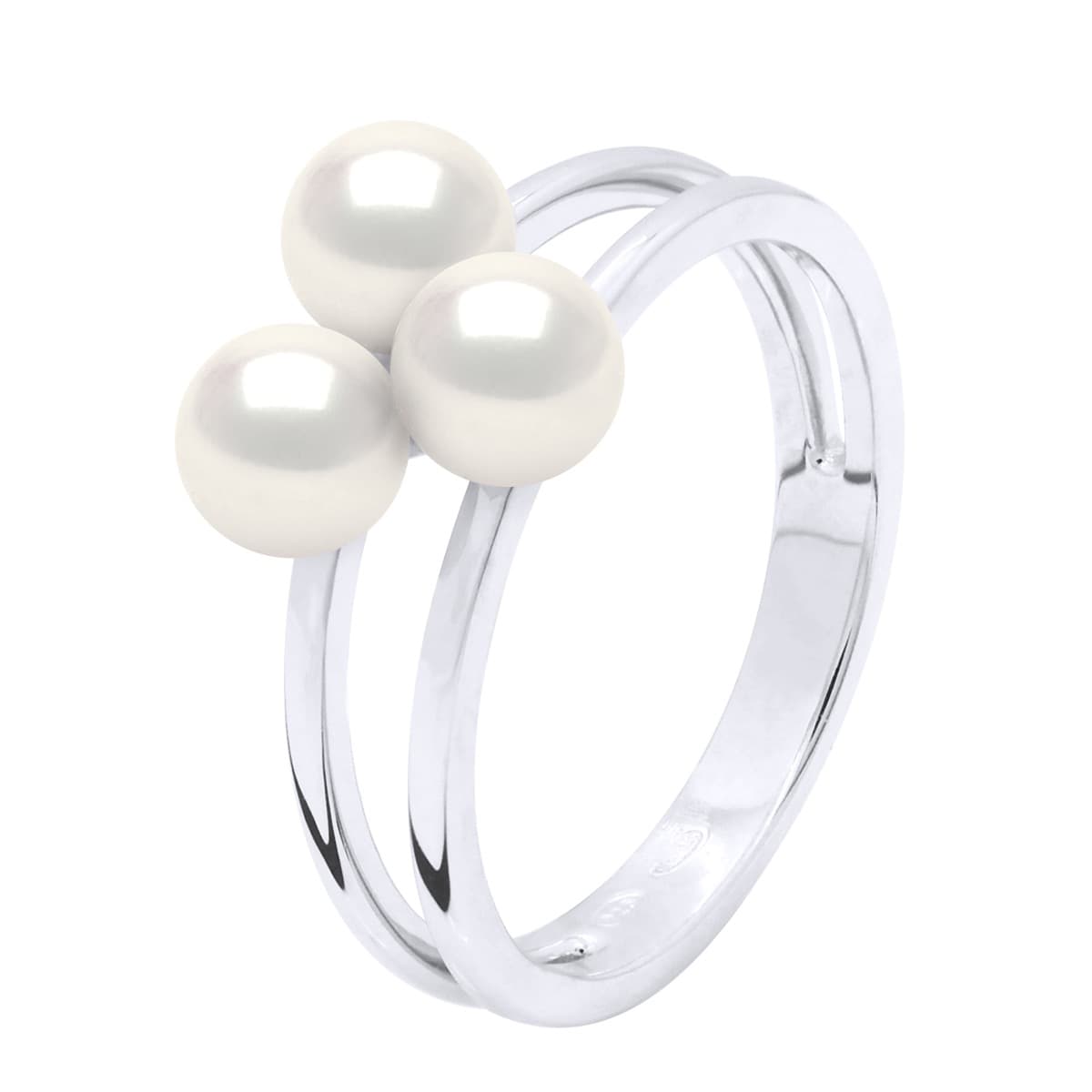 Bague Trilogie Véritables Perles d'Eau Douce Rondes 5-6 mm — Argent 925 Millièmes Rhodié 4