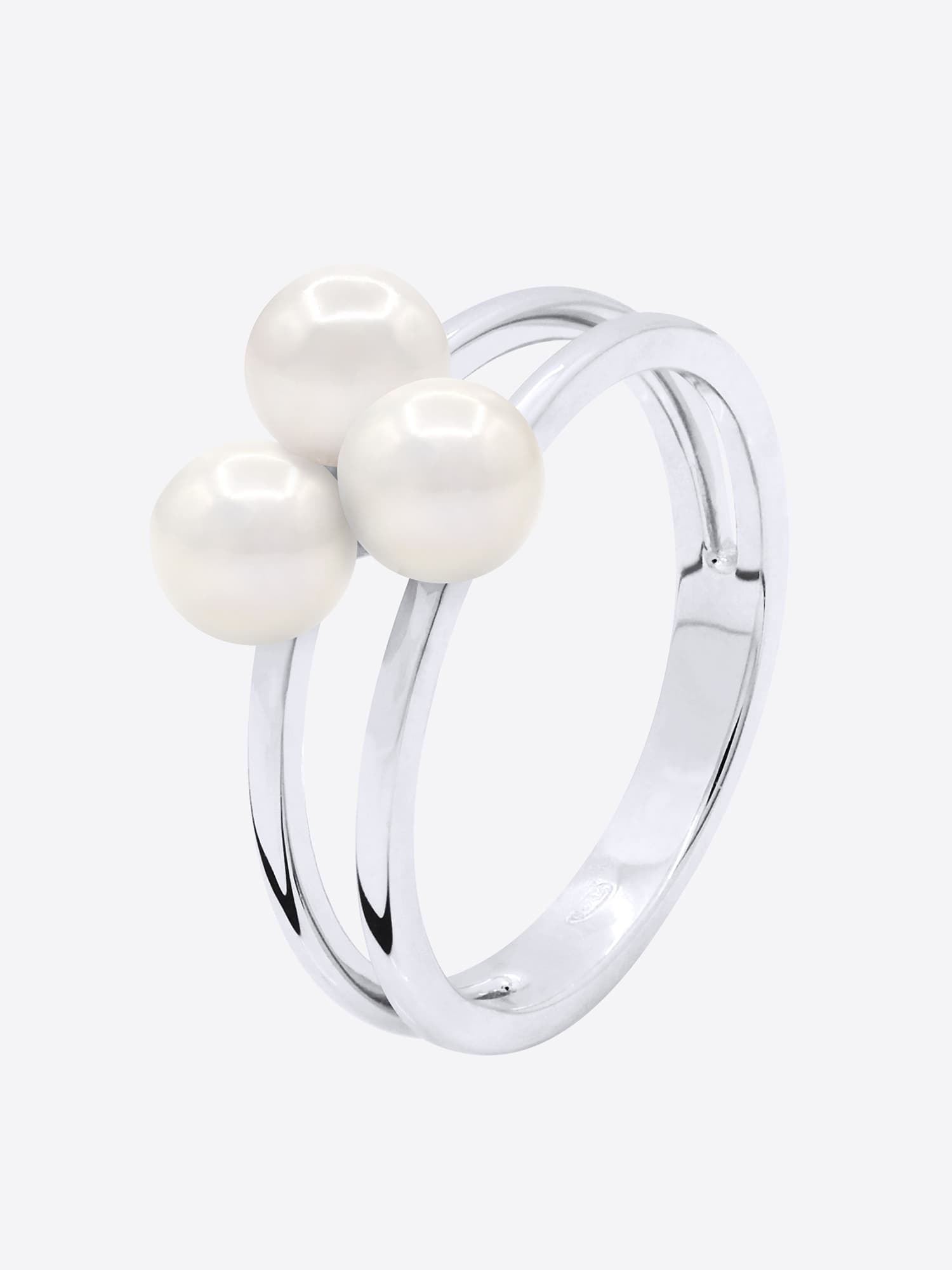 Bague Trilogie Véritables Perles d'Eau Douce Rondes 5-6 mm — Argent 925 Millièmes Rhodié 5