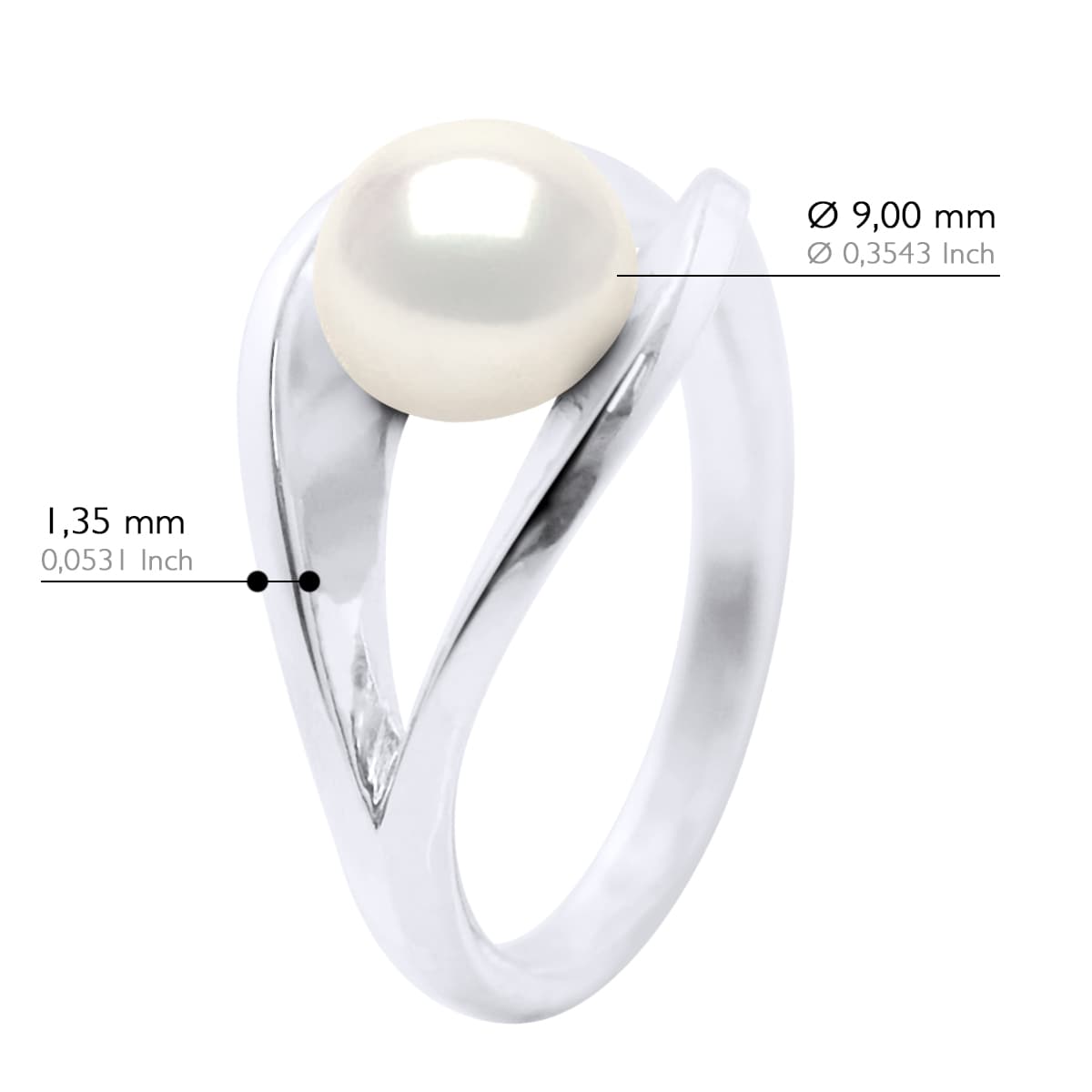 Bague Jonc Véritable Perle d'Eau Douce Bouton 8-9 mm — Argent 925 Millièmes Rhodié 2