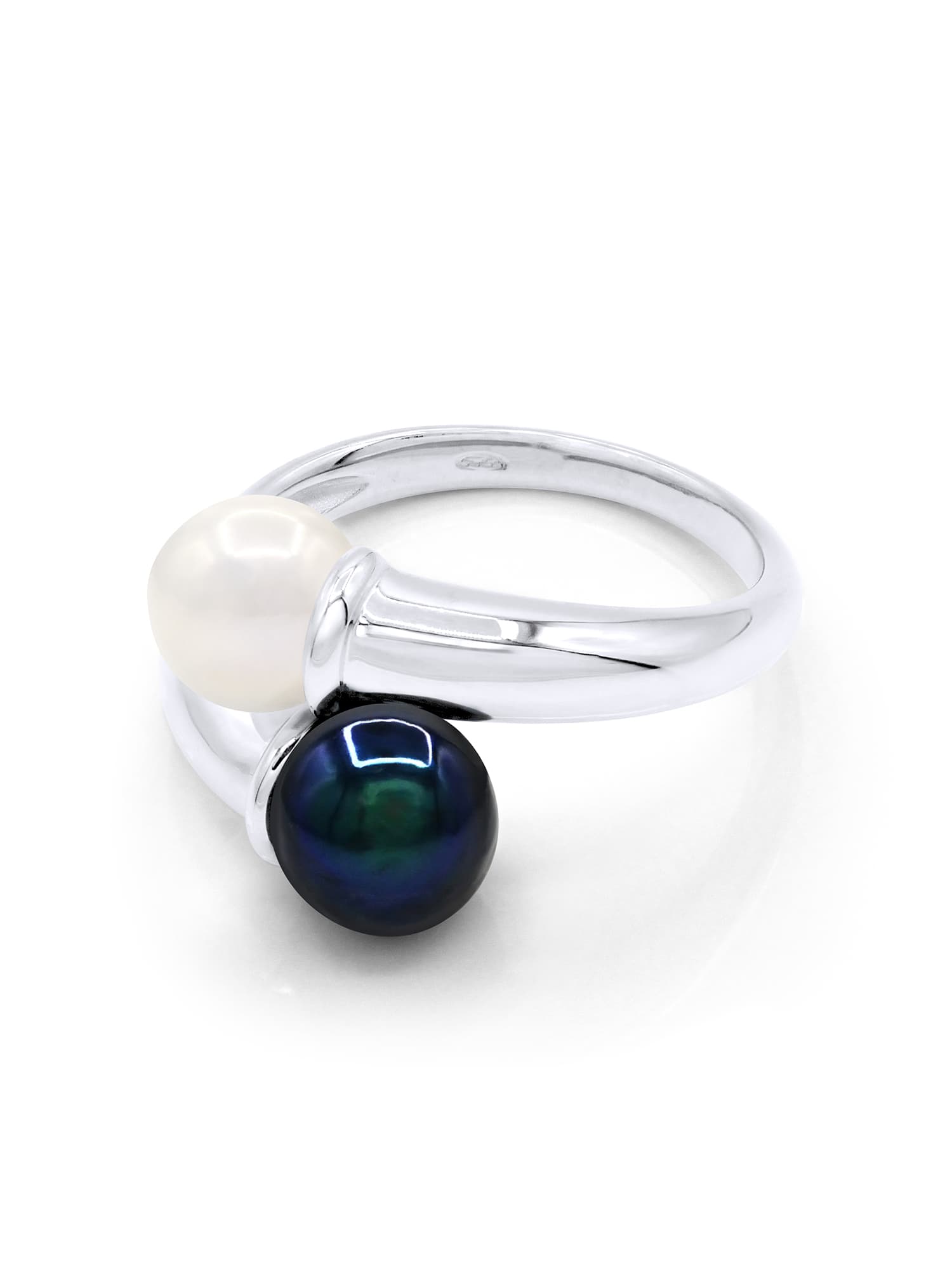 Bague Toi & Moi Véritables Perles d'Eau Douce Rondes 9-10 mm — Argent 925 Millièmes Rhodié 1