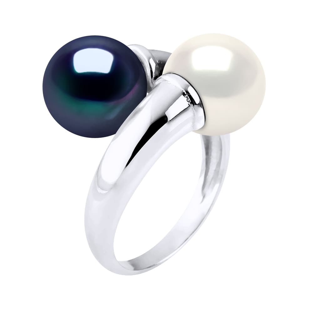 Bague Toi & Moi Véritables Perles d'Eau Douce Rondes 9-10 mm — Argent 925 Millièmes Rhodié 2