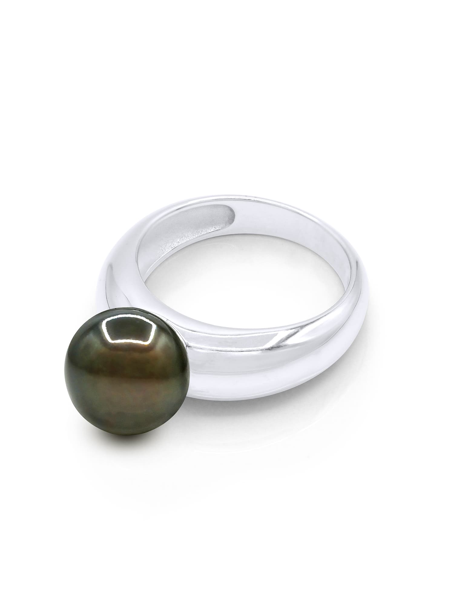 Bague Jonc Véritable Perle de Tahiti Ronde 9-10 mm — Argent 925 Millièmes Rhodié 1