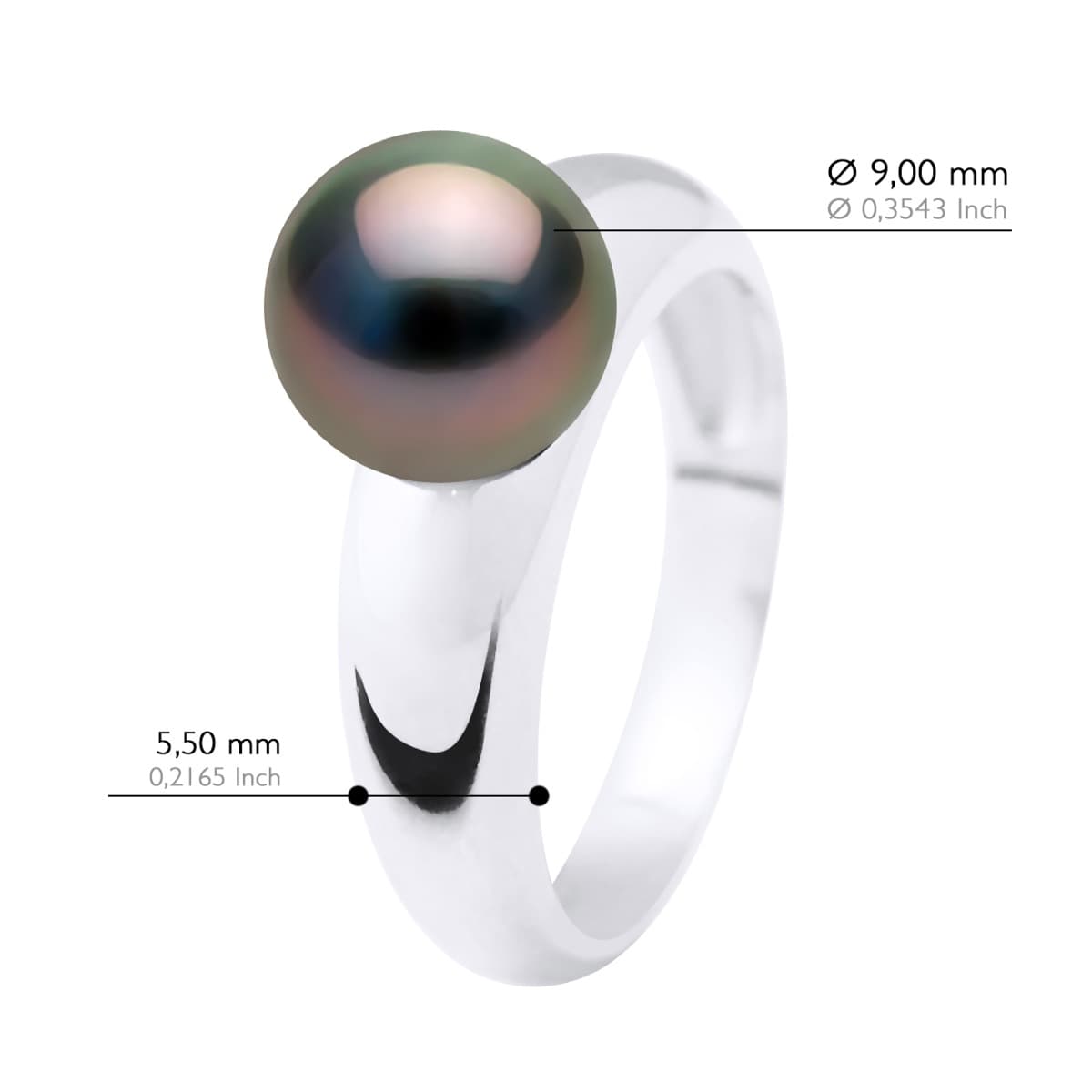 Bague Jonc Véritable Perle de Tahiti Ronde 9-10 mm — Argent 925 Millièmes Rhodié 2