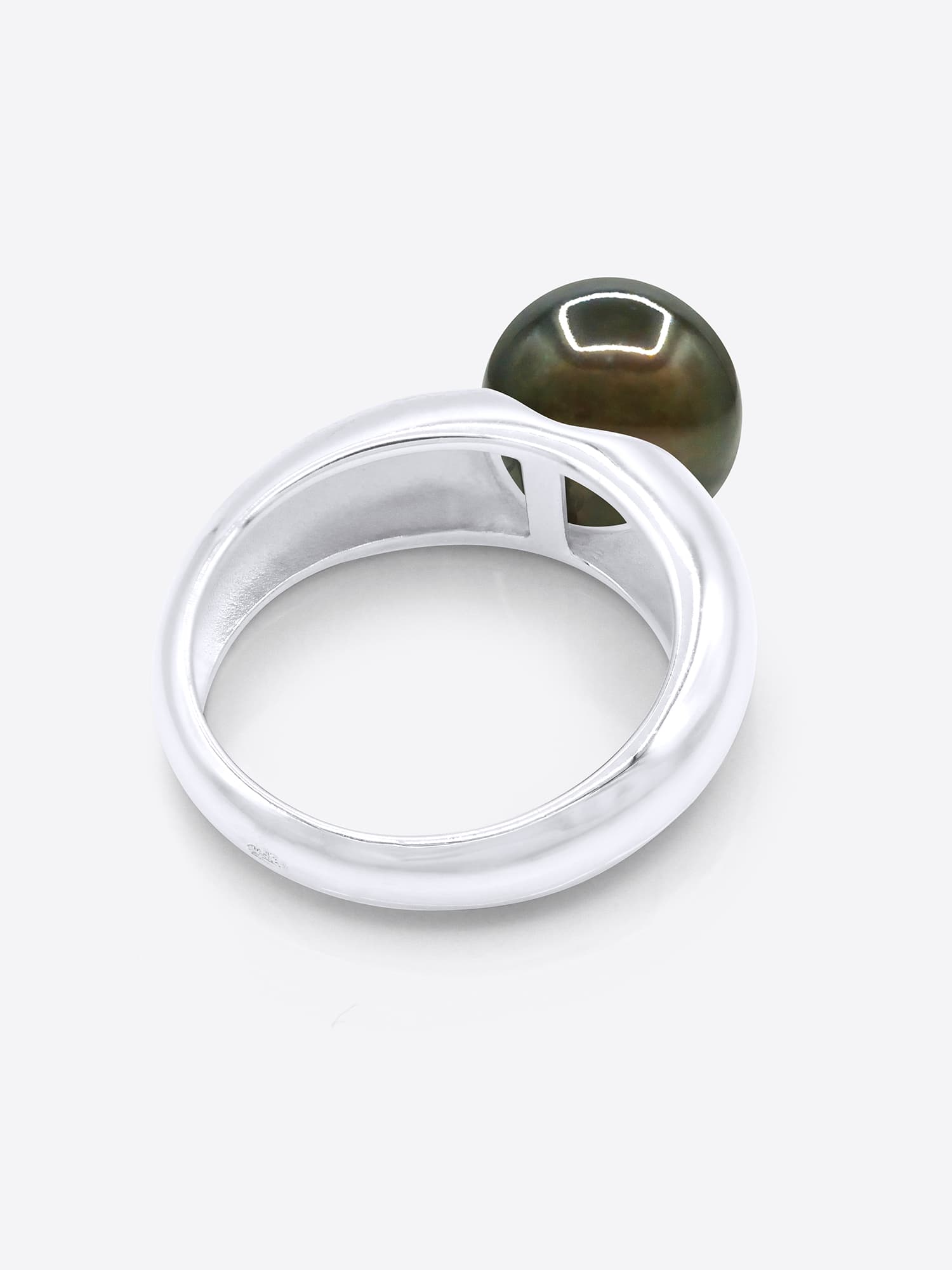 Bague Jonc Véritable Perle de Tahiti Ronde 9-10 mm — Argent 925 Millièmes Rhodié 5