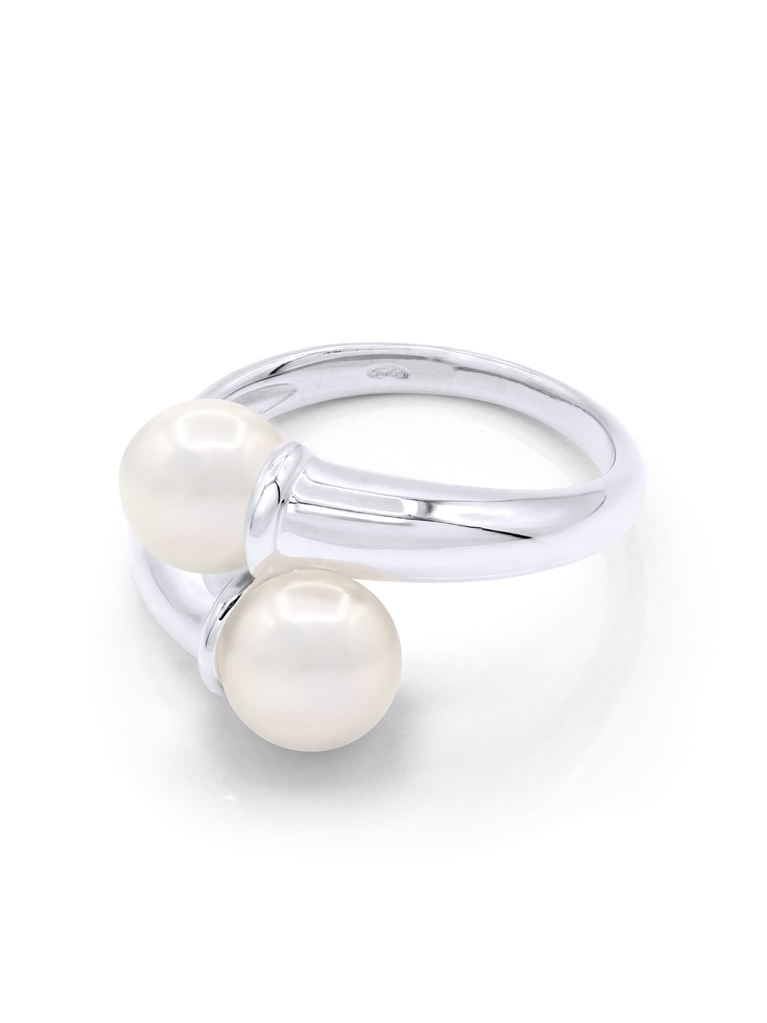 Bague Toi & Moi Véritables Perles d'Eau Douce Rondes 9-10 mm — Argent 925 Millièmes Rhodié 1
