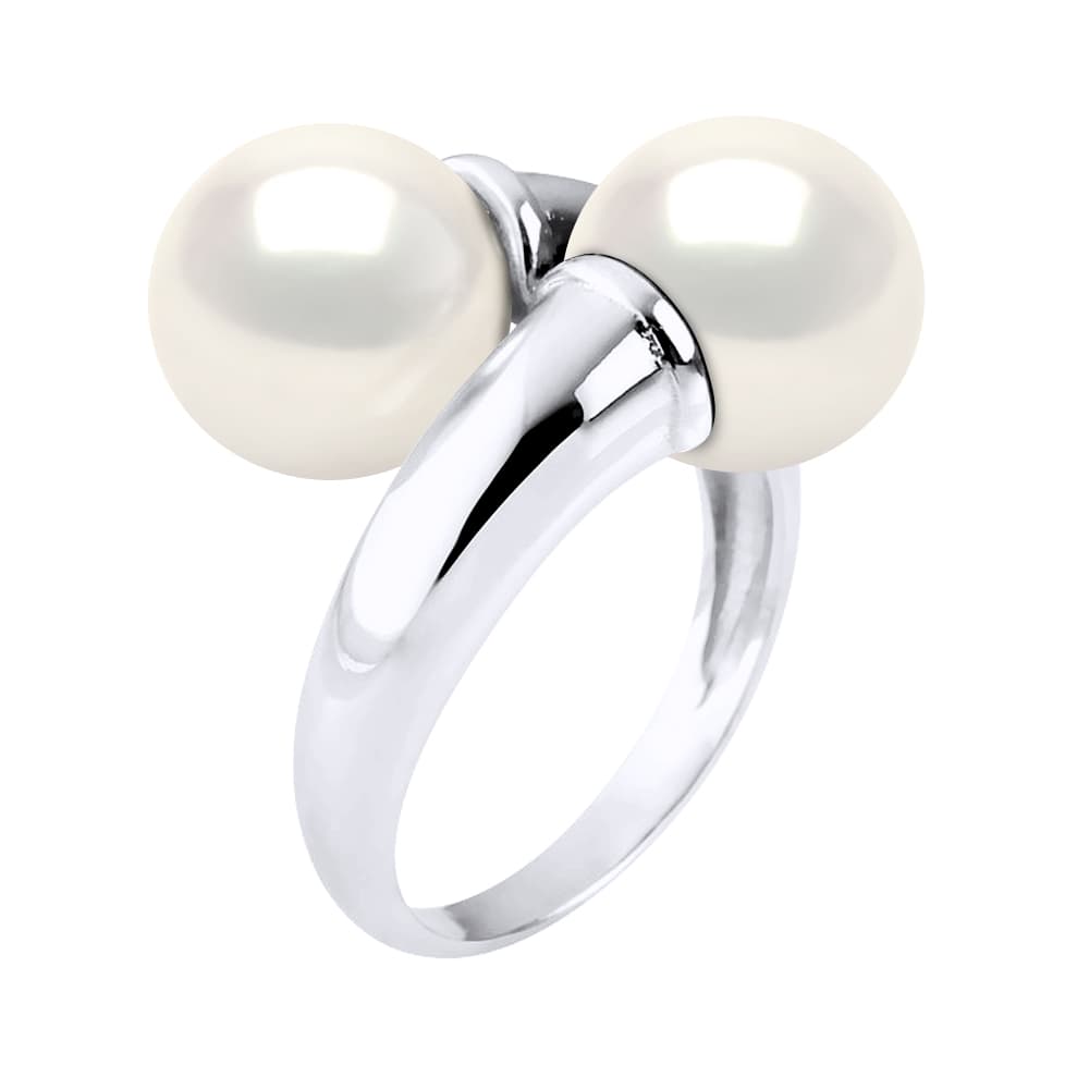 Bague Toi & Moi Véritables Perles d'Eau Douce Rondes 9-10 mm — Argent 925 Millièmes Rhodié 3