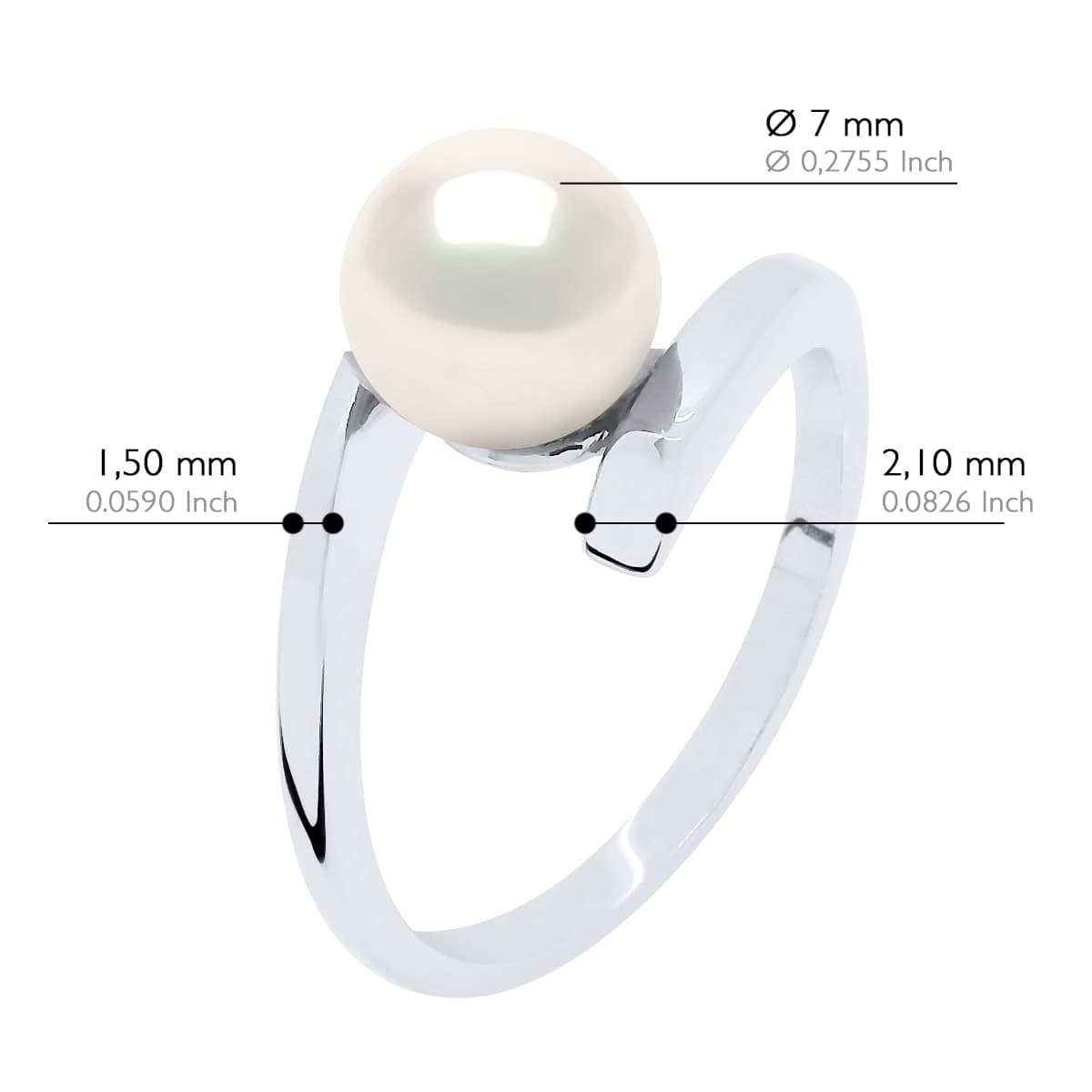 Bague Jonc Véritable Perle d'Eau Douce Ronde 7-8 mm — Argent 925 Millièmes Rhodié 3