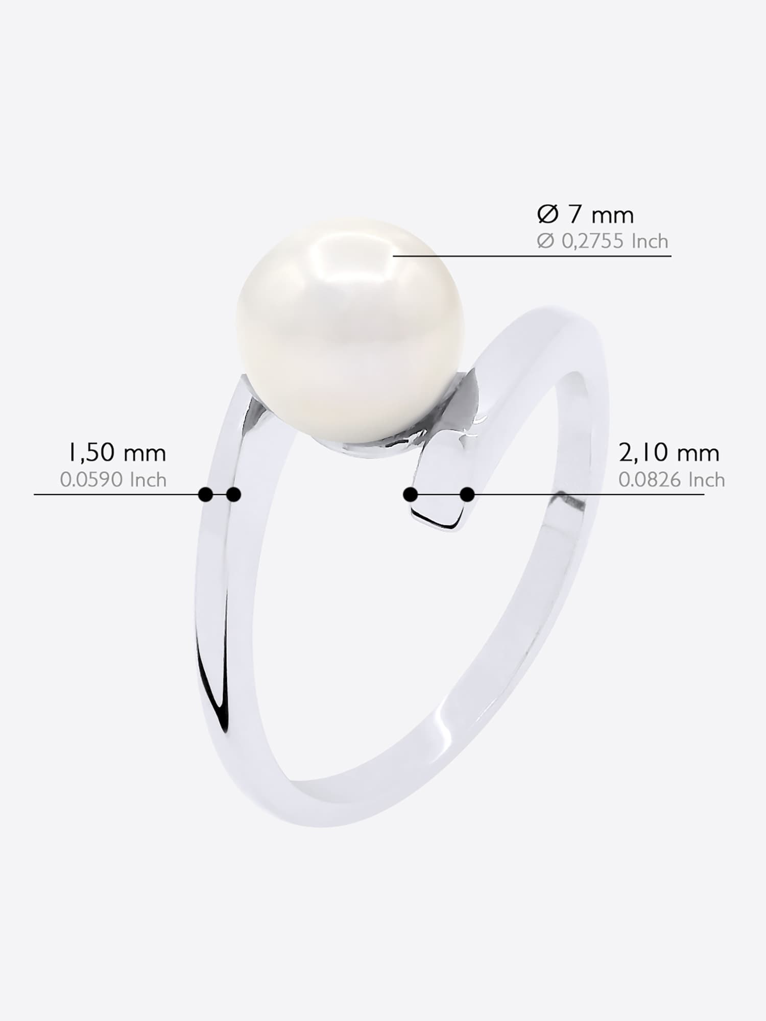 Bague Jonc Véritable Perle d'Eau Douce Ronde 7-8 mm — Argent 925 Millièmes Rhodié 5