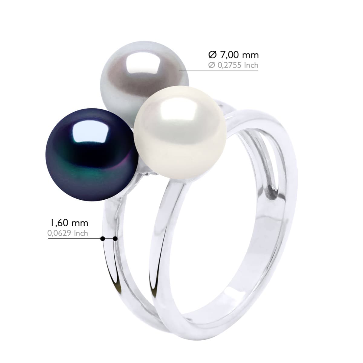 Bague Véritables Perles d'Eau Douce Rondes 7-8 mm — Argent 925 Millièmes Rhodié 2
