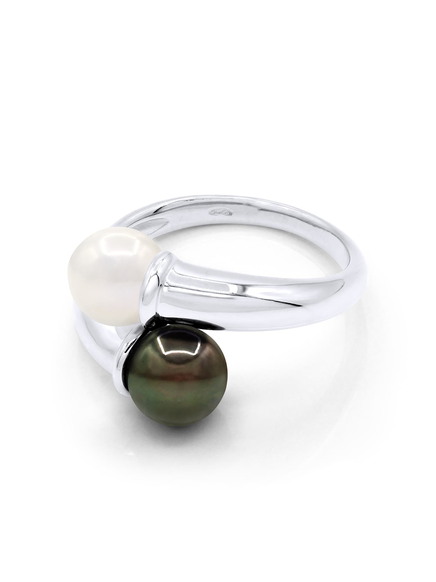 Bague Toi & Moi Véritables Perles de Tahiti 8-9 mm — Argent 925 Millièmes Rhodié 1