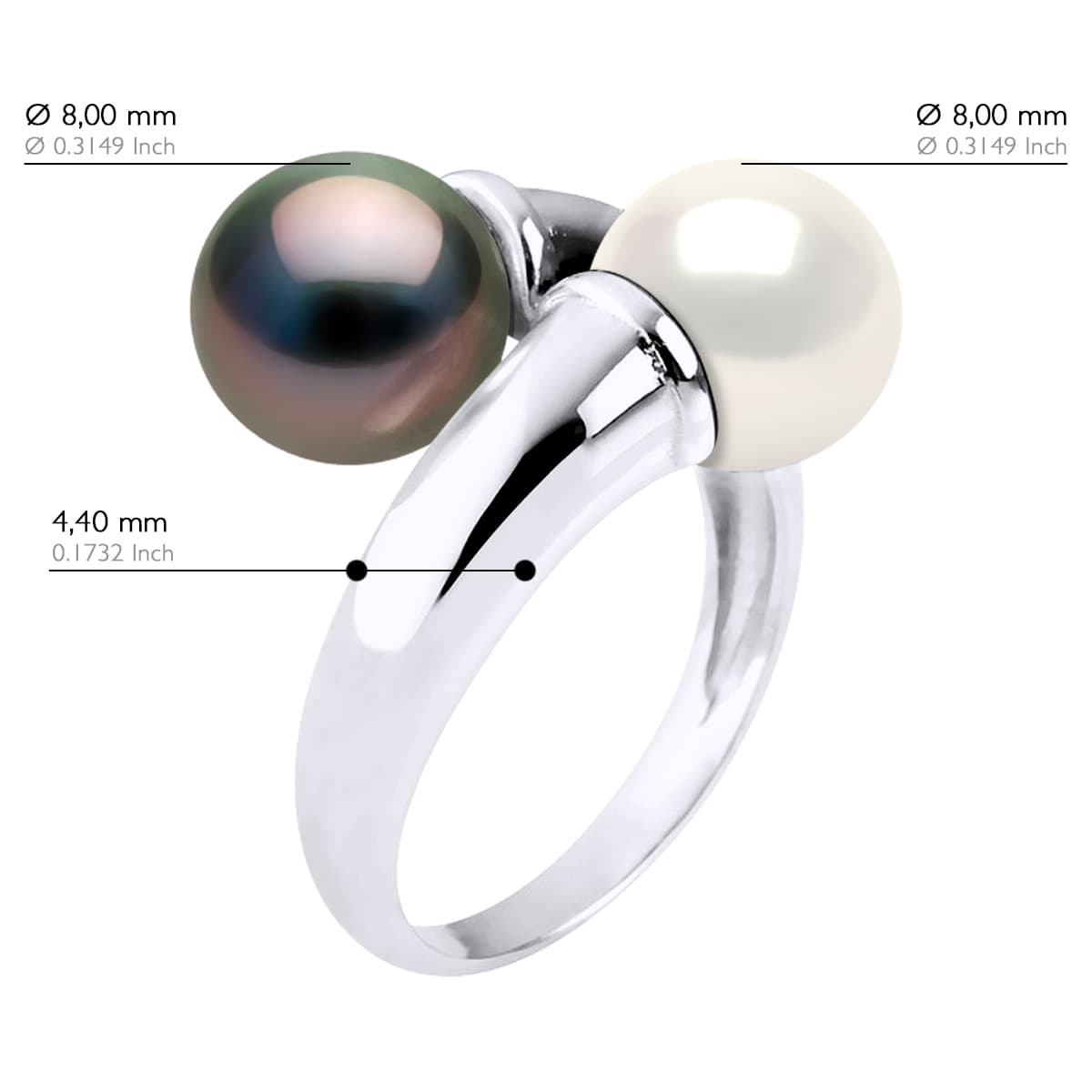 Bague Toi & Moi Véritables Perles de Tahiti 8-9 mm — Argent 925 Millièmes Rhodié 2