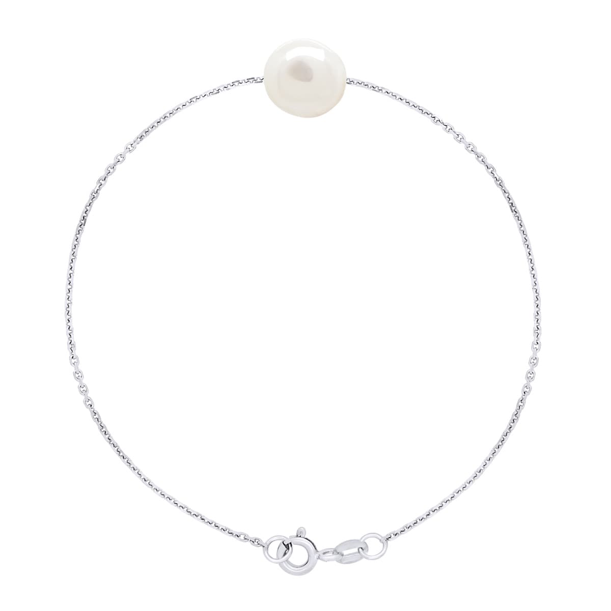 Bracelet Maille Forçat Véritable Perle d'Eau Douce 10-11 mm — Argent 925 Millièmes Rhodié — 18 cm 1