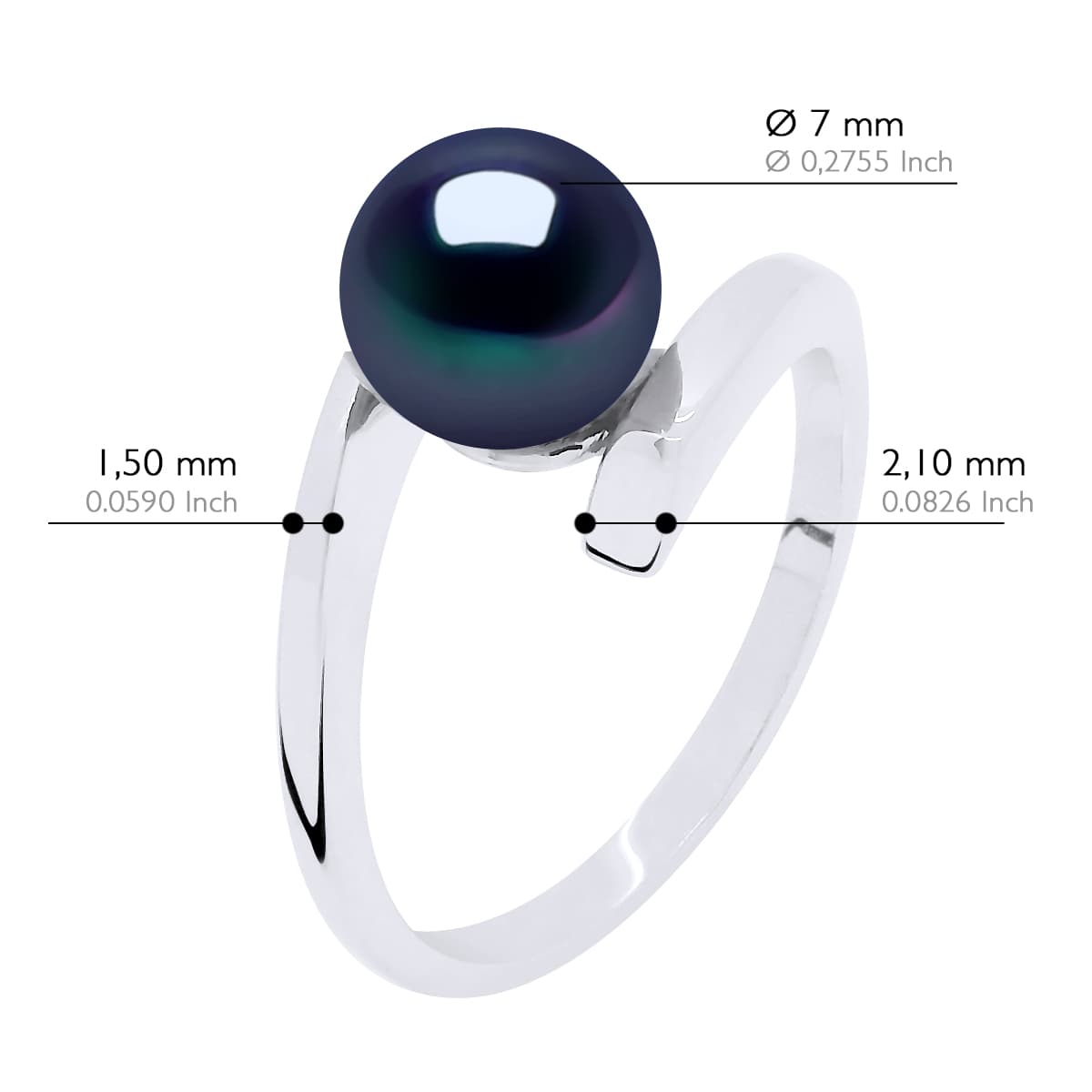 Bague Jonc Véritable Perle d'Eau Douce Ronde 7-8 mm — Argent 925 Millièmes Rhodié 2