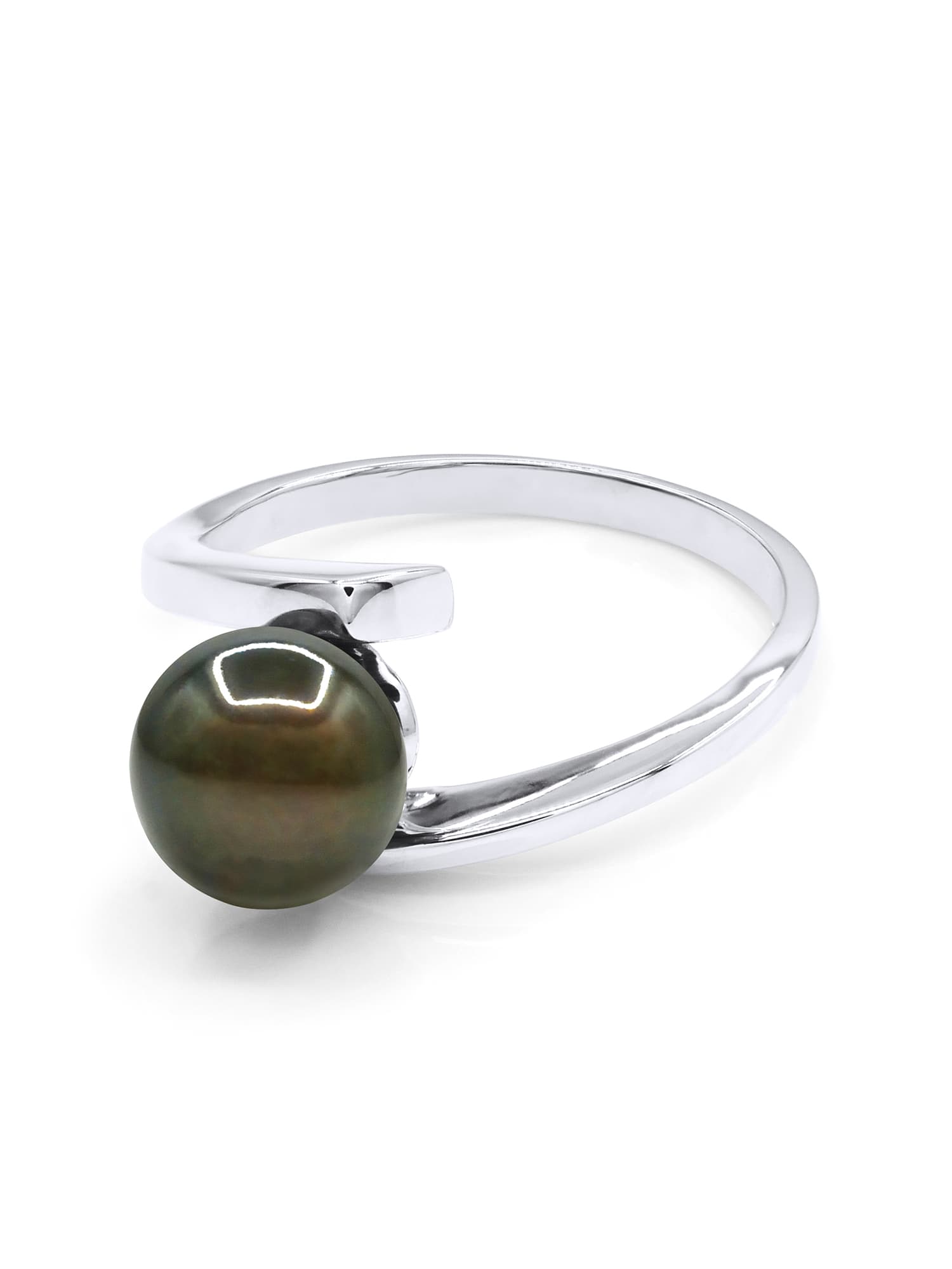 Bague Jonc Véritable Perle de Tahiti Ronde 7-8 mm — Argent 925 Millièmes Rhodié 1