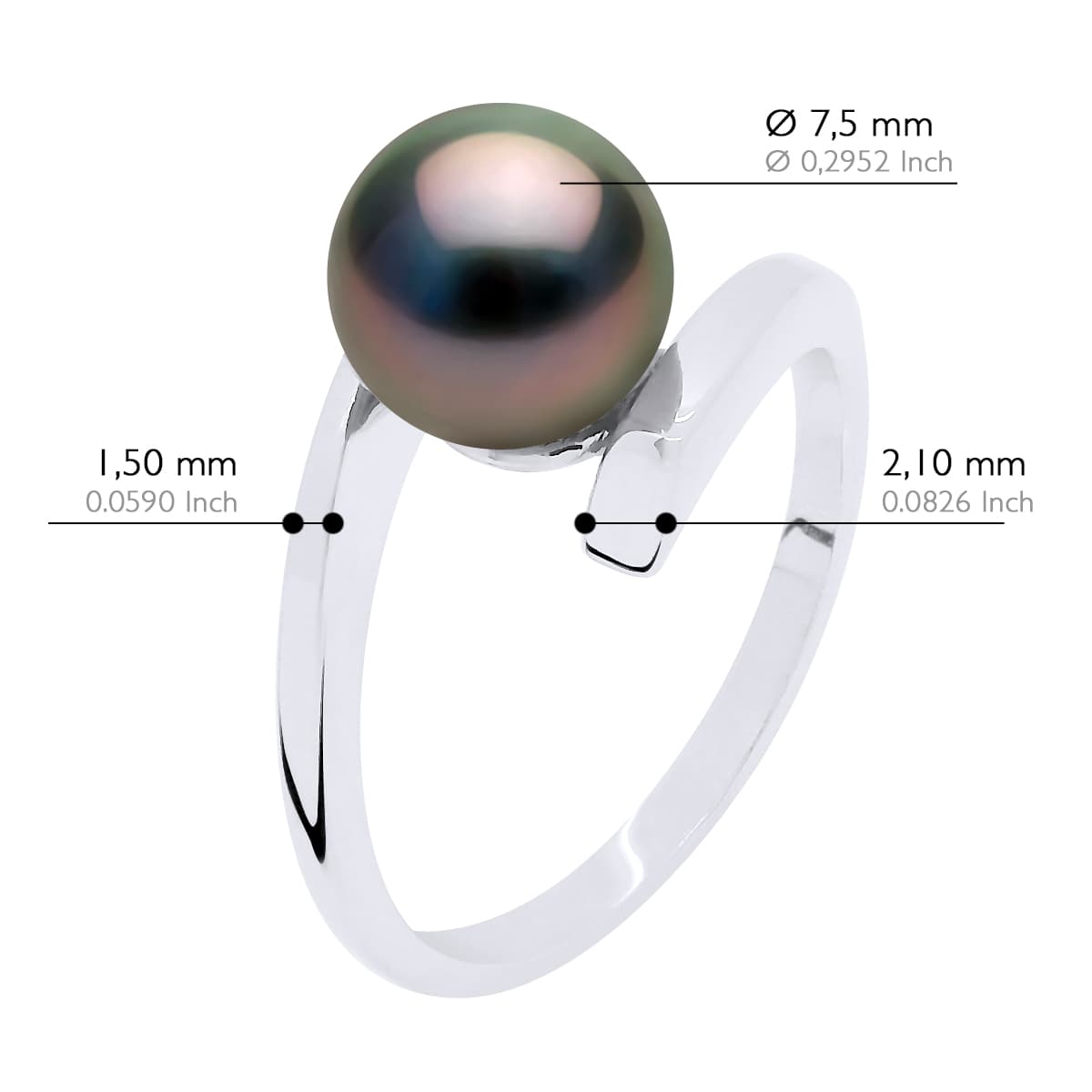 Bague Jonc Véritable Perle de Tahiti Ronde 7-8 mm — Argent 925 Millièmes Rhodié 2