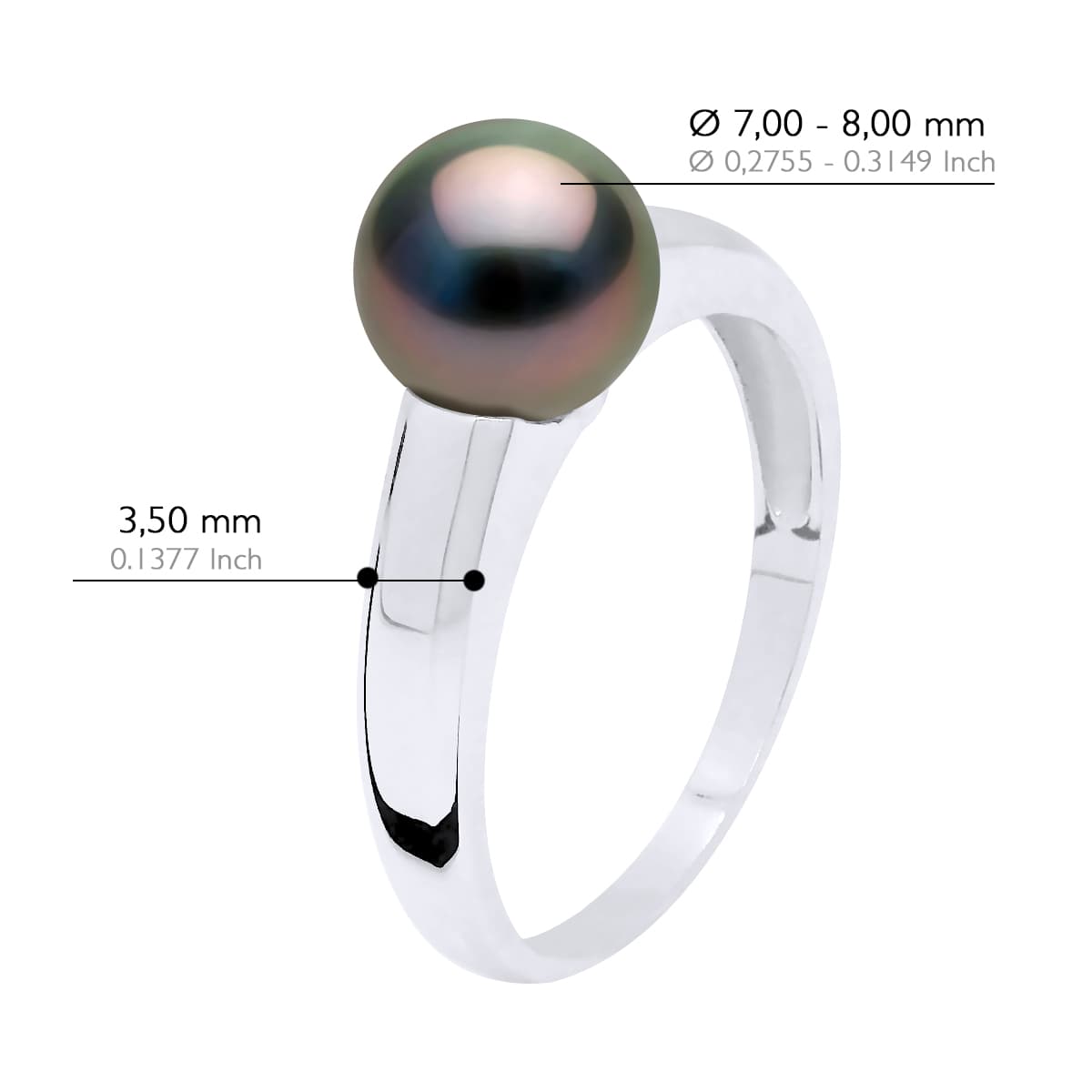 Bague Jonc Véritable Perle de Tahiti Ronde 7-8 mm — Argent 925 Millièmes Rhodié 2