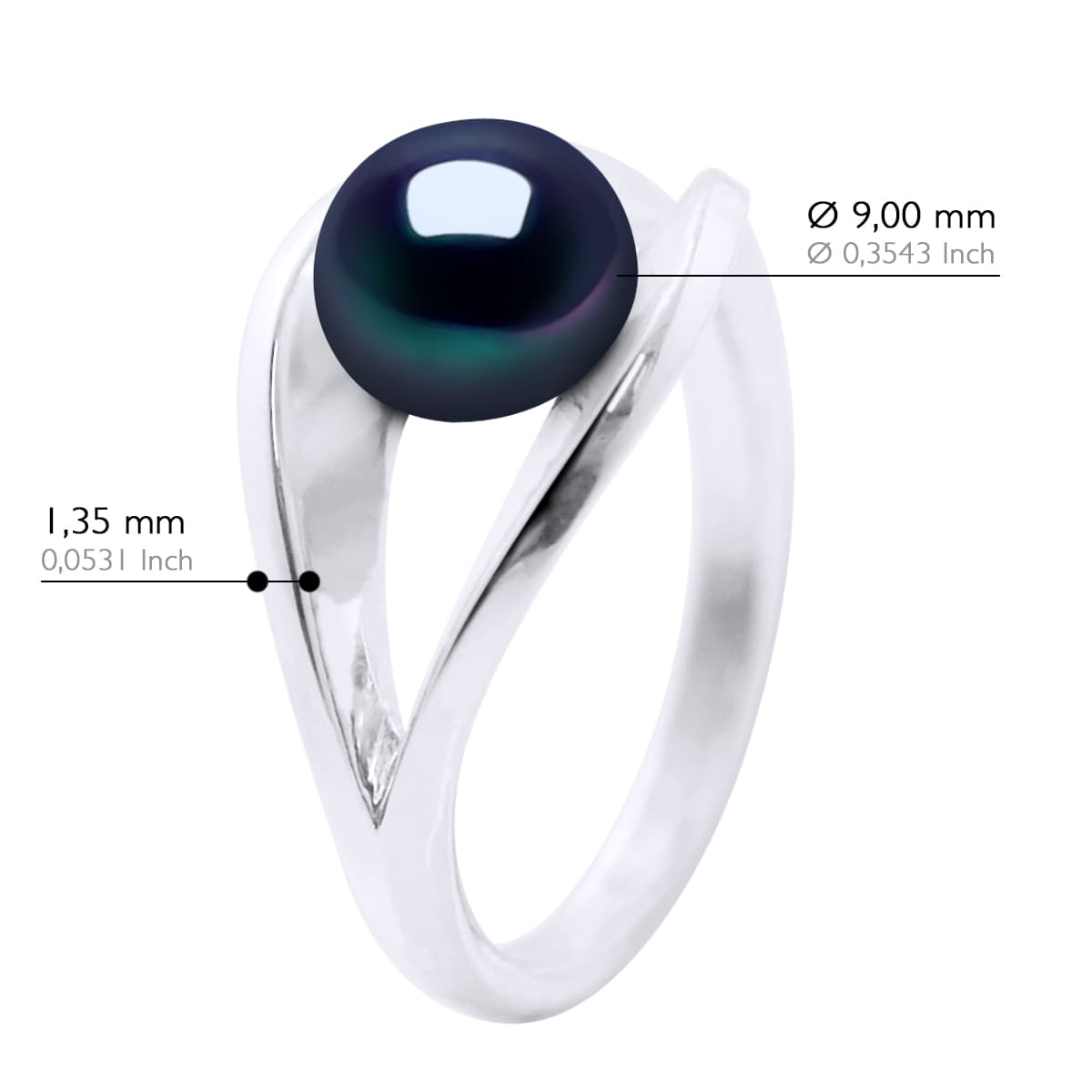 Bague Jonc Véritable Perle d'Eau Douce 8-9 mm — Argent 925 Millièmes Rhodié 2