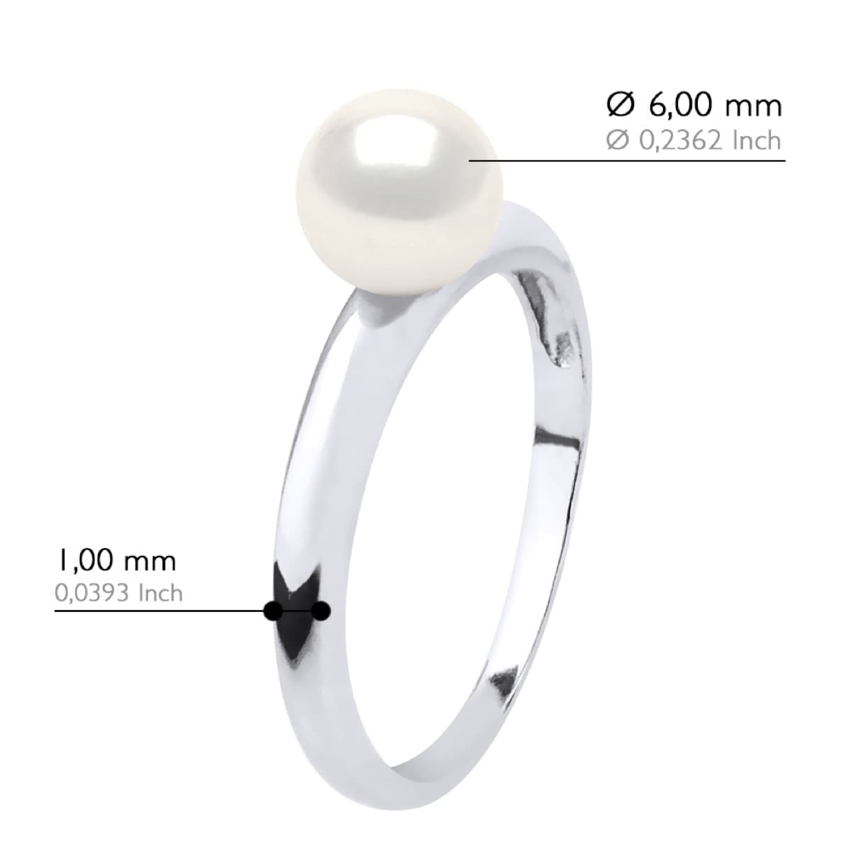 Bague Jonc Véritable Perle d'Eau Douce Ronde 6-7 mm — Or Blanc 375 Millièmes 2