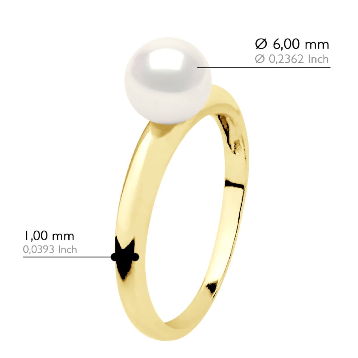 Bague Jonc Véritable Perle d'Eau Douce Ronde 6-7 mm — Or Jaune 375 Millièmes 3