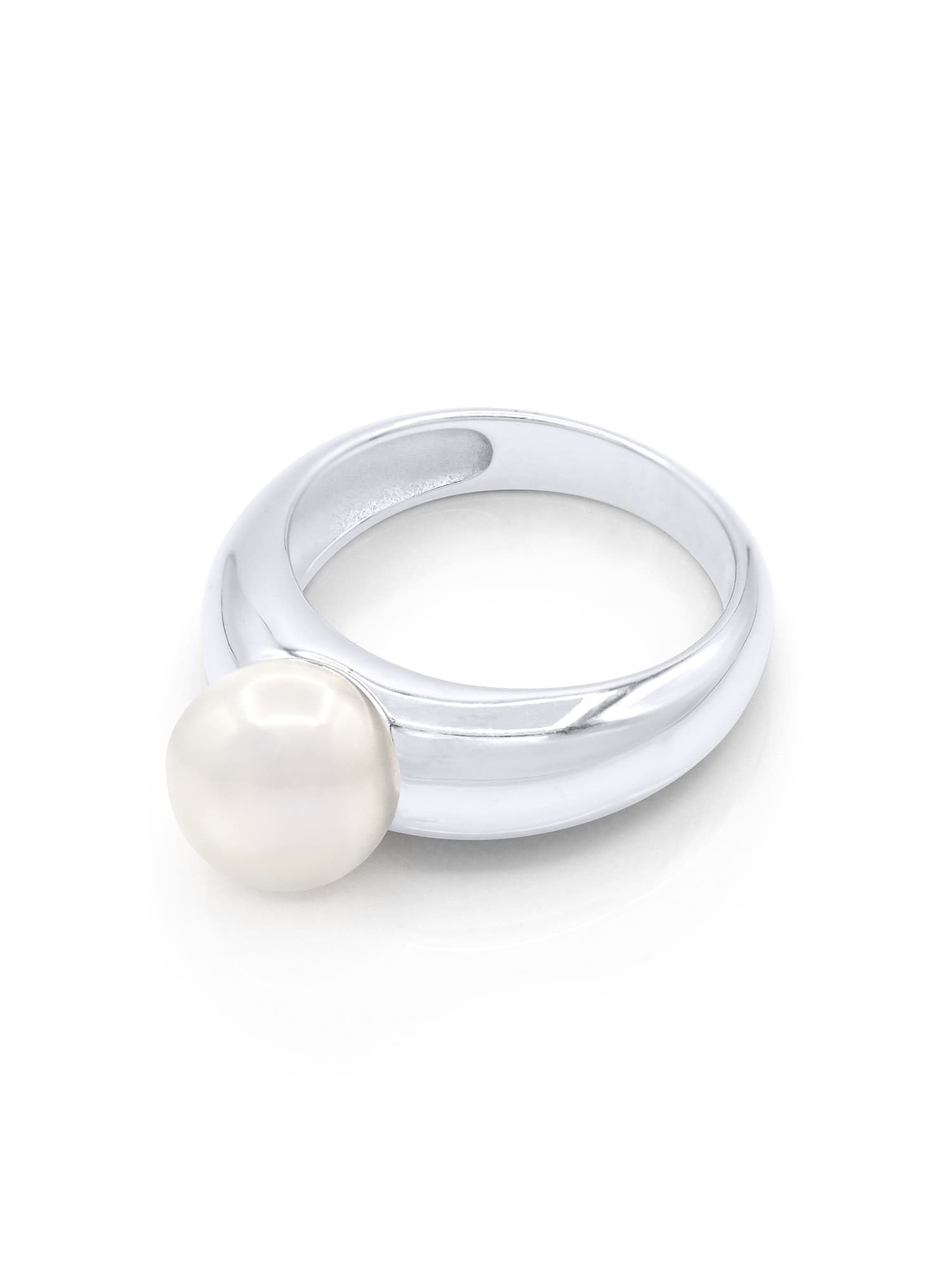 Bague Jonc Véritable Perle d'Eau Douce Ronde 8-9 mm — Or Blanc 375 Millièmes 1