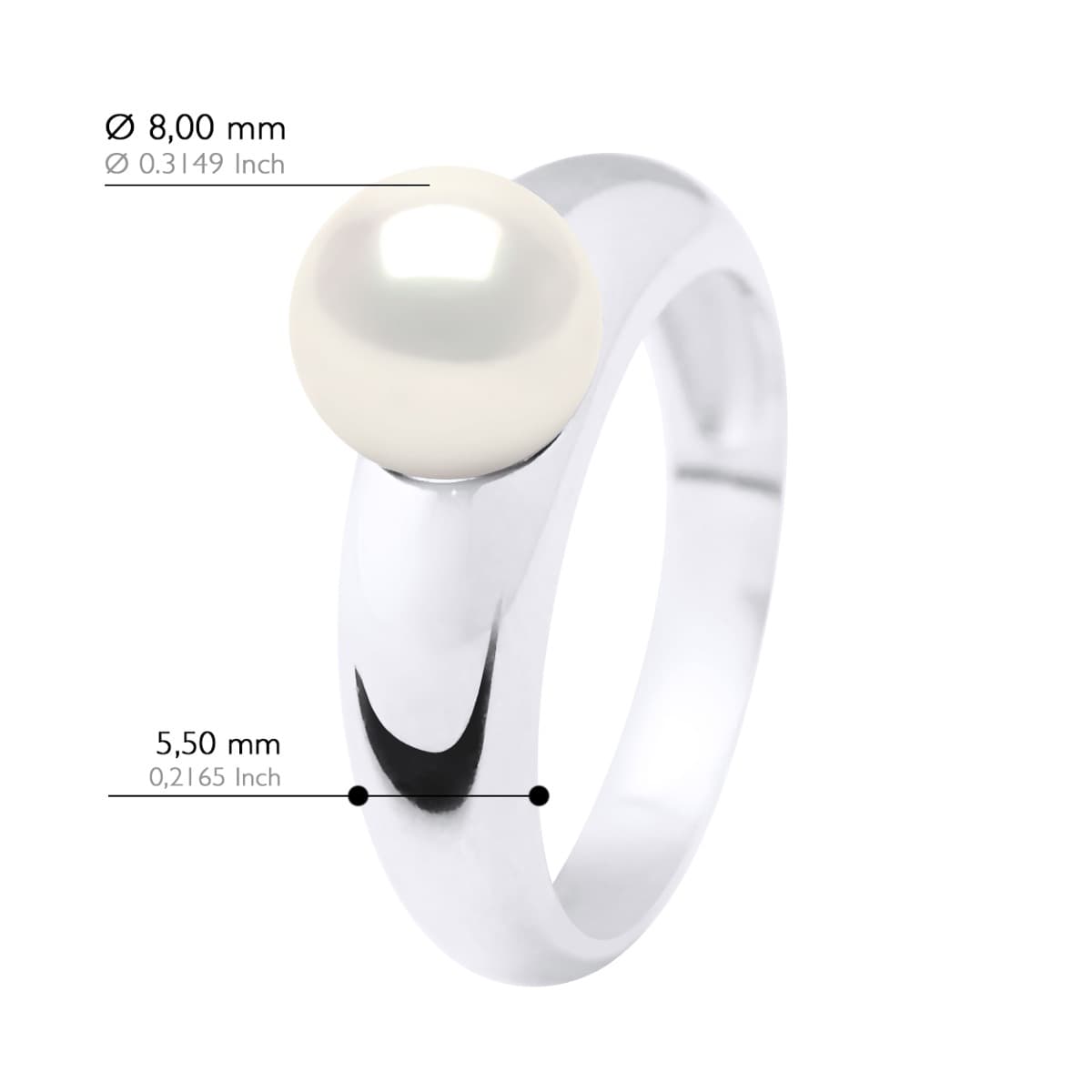 Bague Jonc Véritable Perle d'Eau Douce Ronde 8-9 mm — Or Blanc 375 Millièmes 2