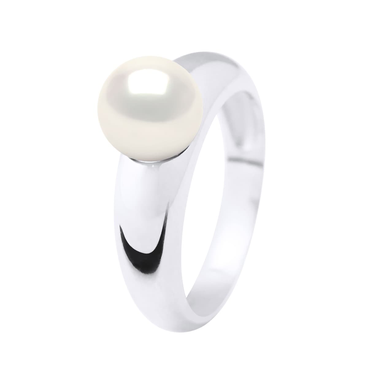 Bague Jonc Véritable Perle d'Eau Douce Ronde 8-9 mm — Or Blanc 375 Millièmes 3