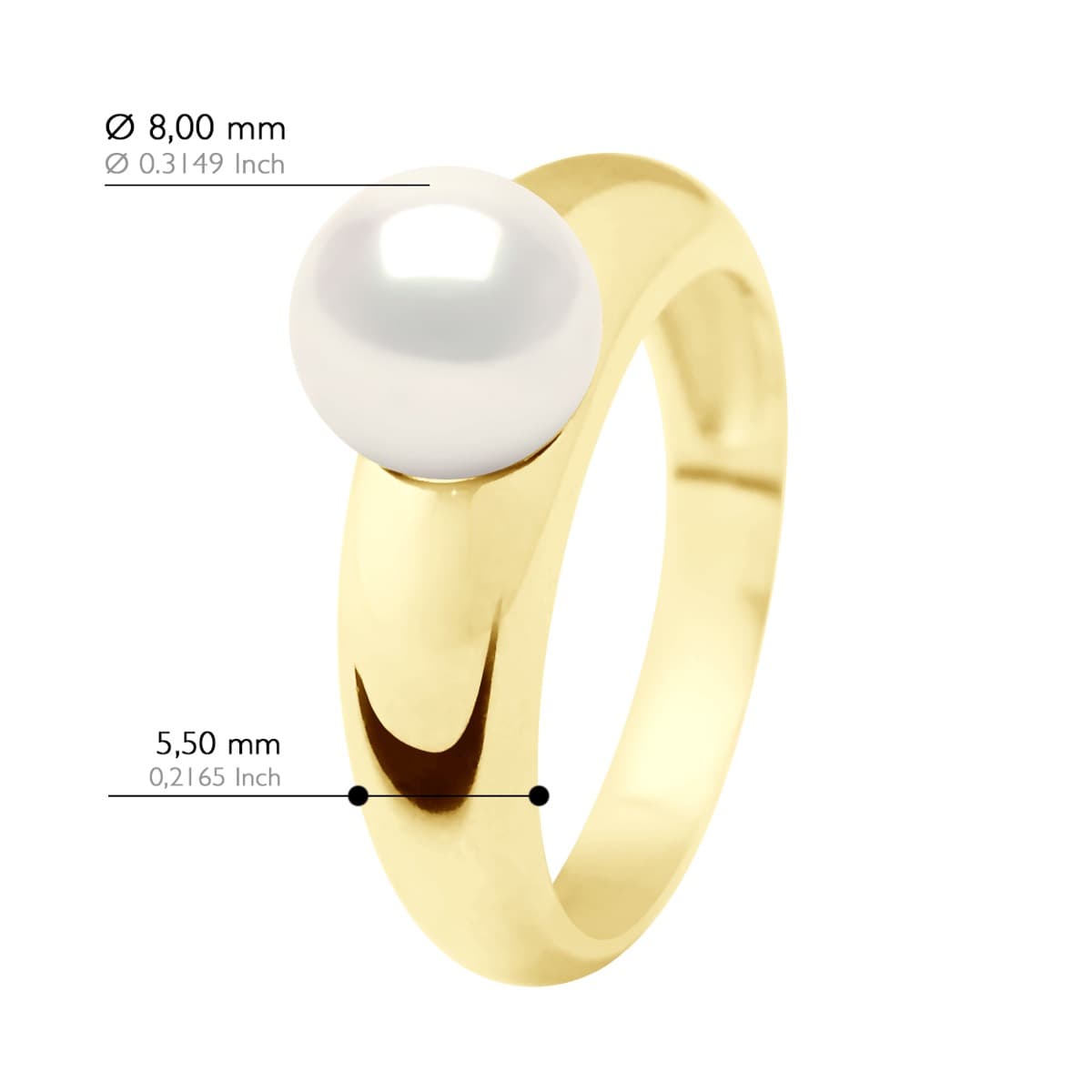 Bague Jonc Véritable Perle d'Eau Douce Ronde 8-9 mm — Or Jaune 375 Millièmes 2