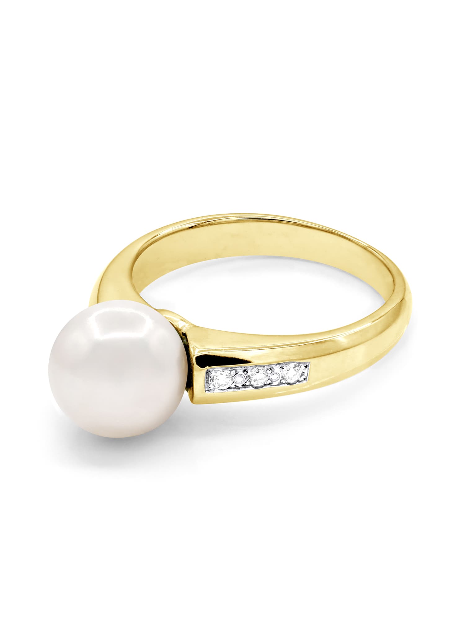 Bague Véritable Perle d'Eau Douce Ronde 8-9 mm Diamant 0.06 ct — Or Jaune 375 Millièmes 1