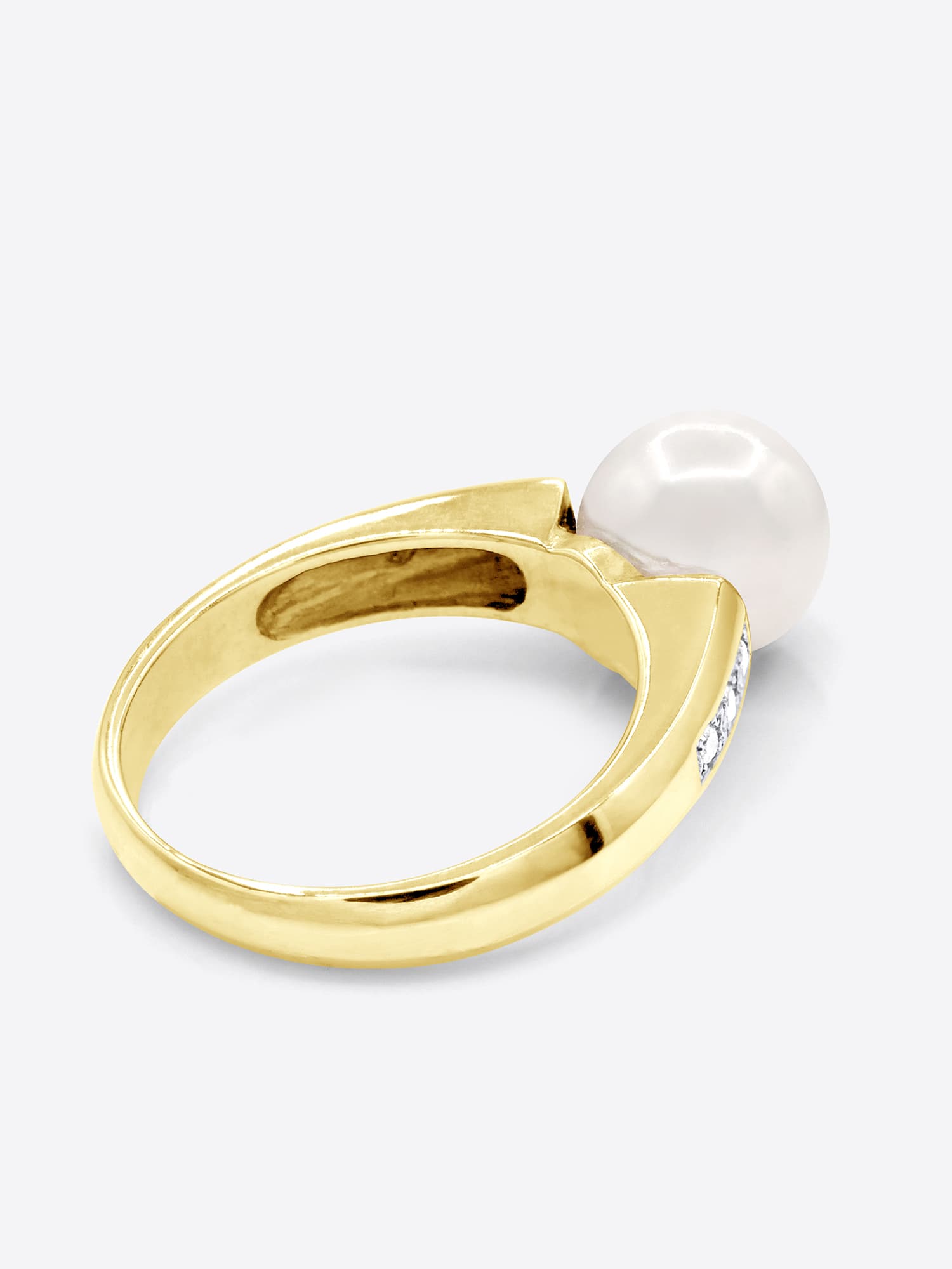 Bague Véritable Perle d'Eau Douce Ronde 8-9 mm Diamant 0.06 ct — Or Jaune 375 Millièmes 5