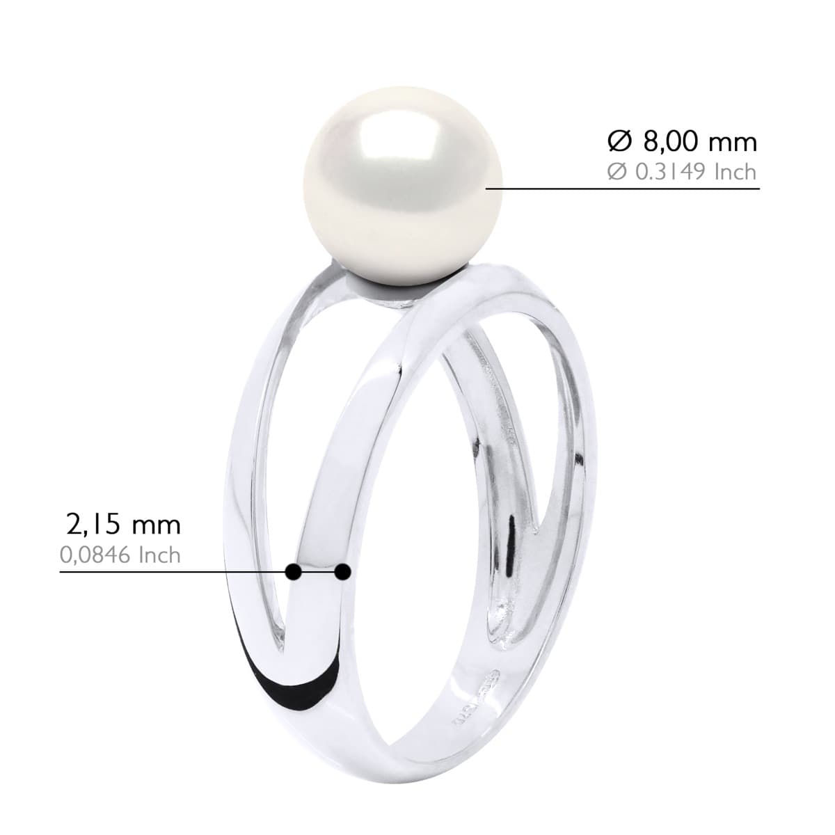 Bague Véritable Perle d'Eau Douce Ronde 8-9 mm — Or Blanc 375 Millièmes 3