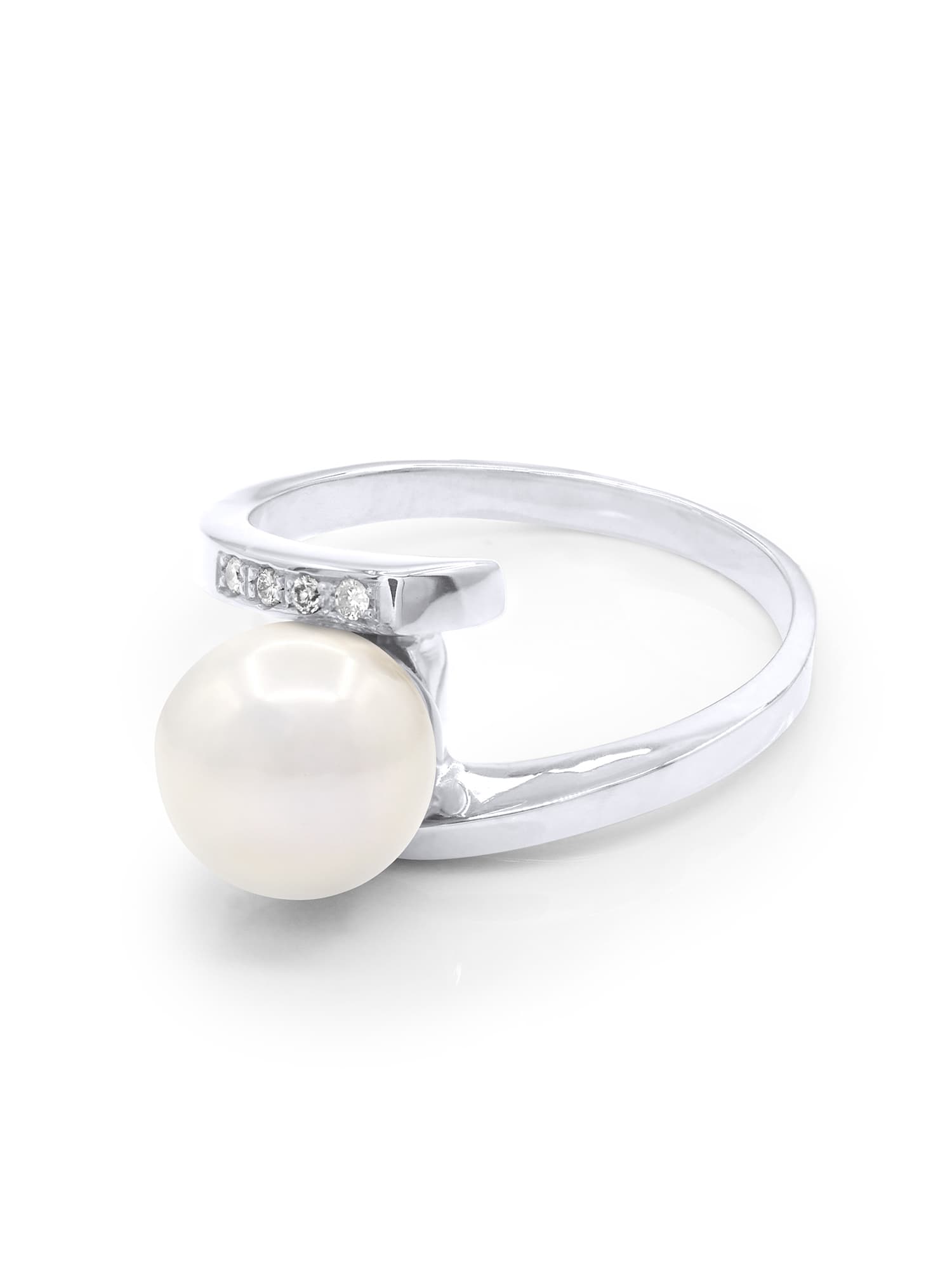 Bague Véritable Perle d'Eau Douce Ronde 8-9 mm Diamant 0.04 ct — Or Blanc 375 Millièmes 1