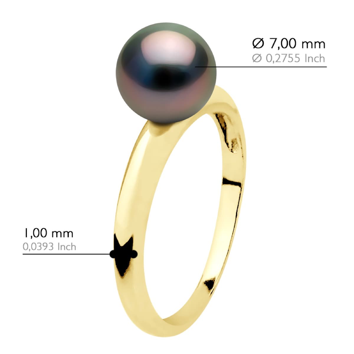 Bague Jonc Véritable Perle de Tahiti Ronde 7.5-8 mm — Or Jaune 375 Millièmes 2