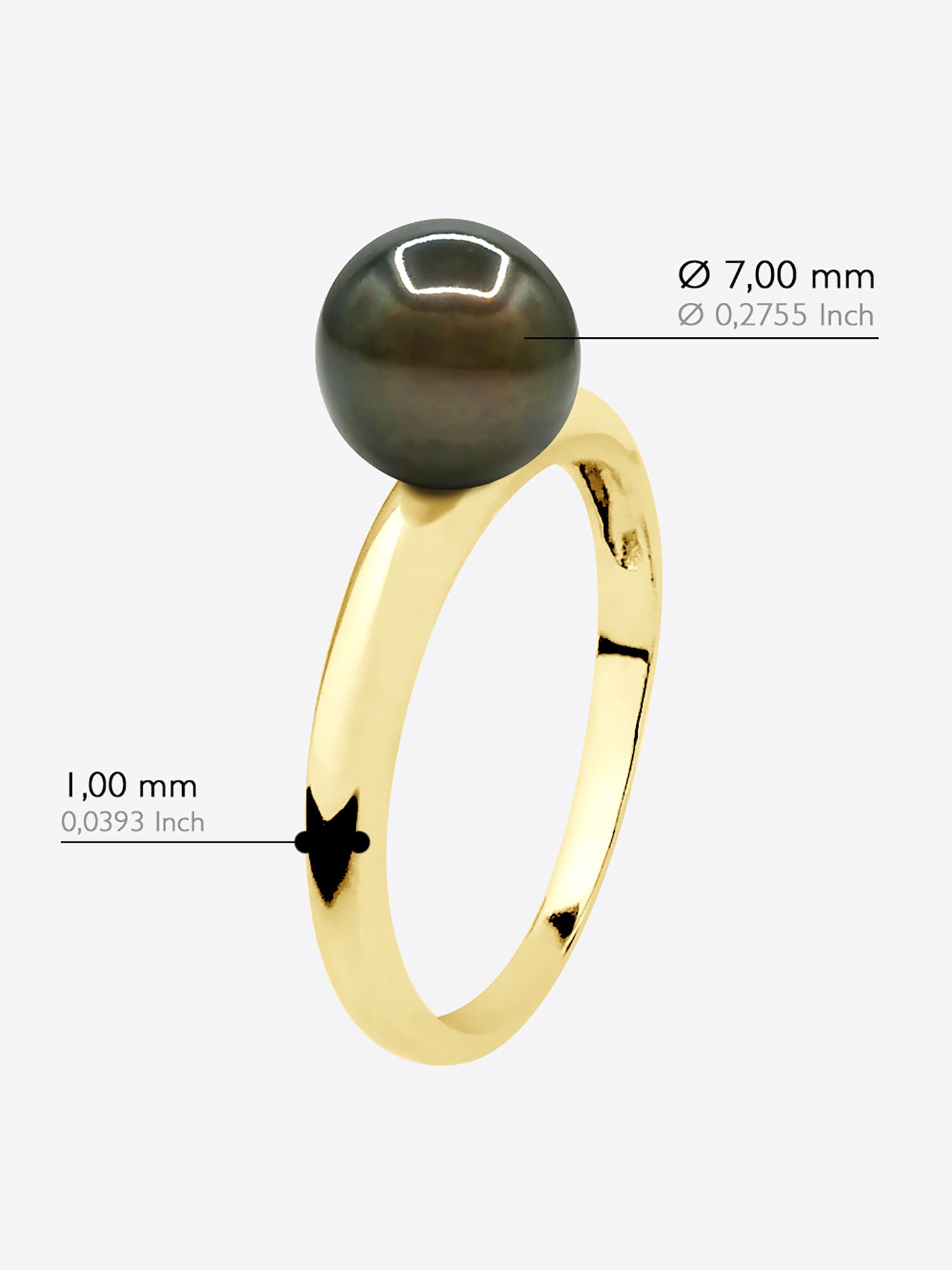 Bague Jonc Véritable Perle de Tahiti Ronde 7.5-8 mm — Or Jaune 375 Millièmes 5
