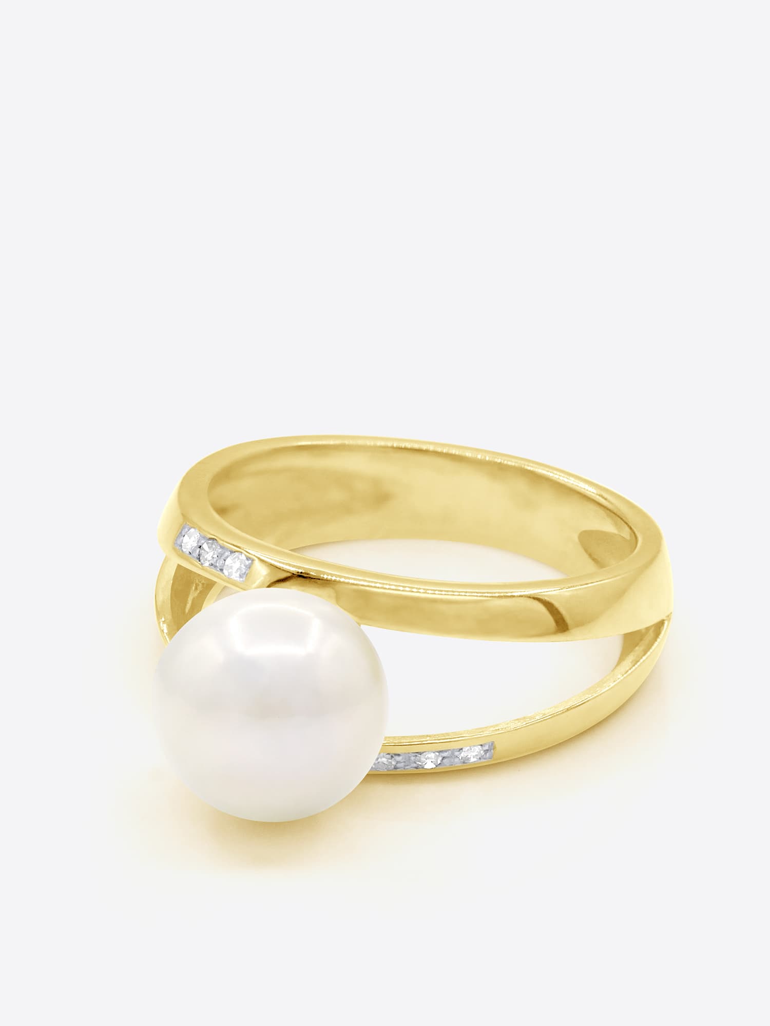 Bague Jonc Véritable Perle d'Eau Douce Ronde 8-9 mm Diamants 0.06 ct — Or Jaune 375 Millièmes 1