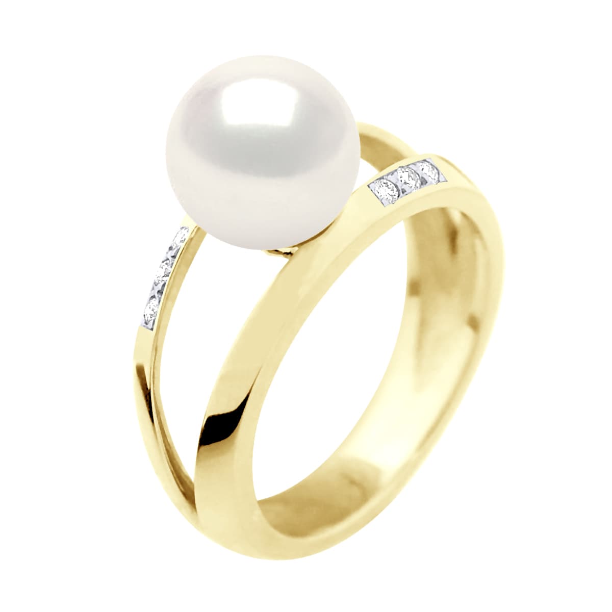 Bague Jonc Véritable Perle d'Eau Douce Ronde 8-9 mm Diamants 0.06 ct — Or Jaune 375 Millièmes 3