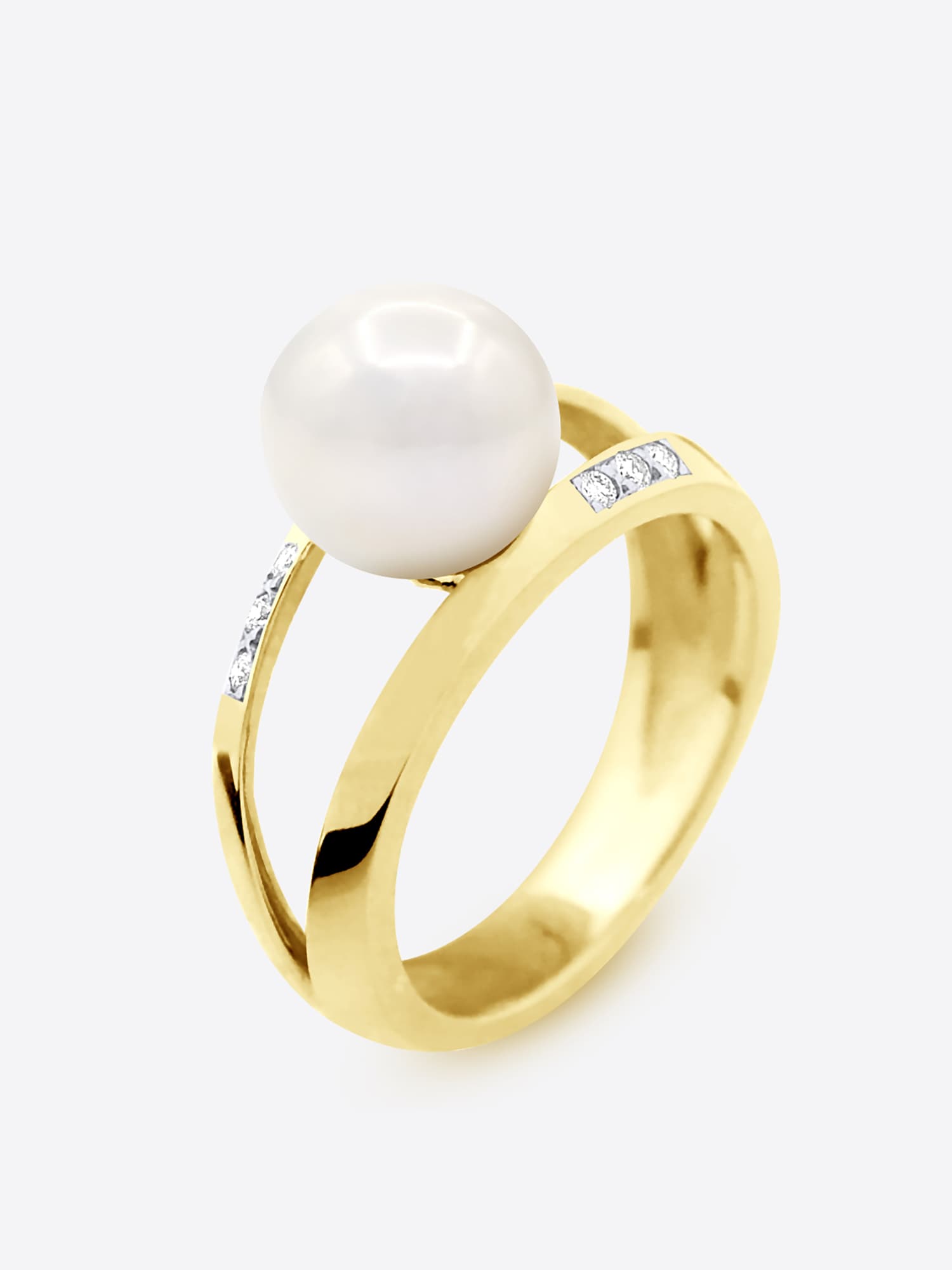 Bague Jonc Véritable Perle d'Eau Douce Ronde 8-9 mm Diamants 0.06 ct — Or Jaune 375 Millièmes 5