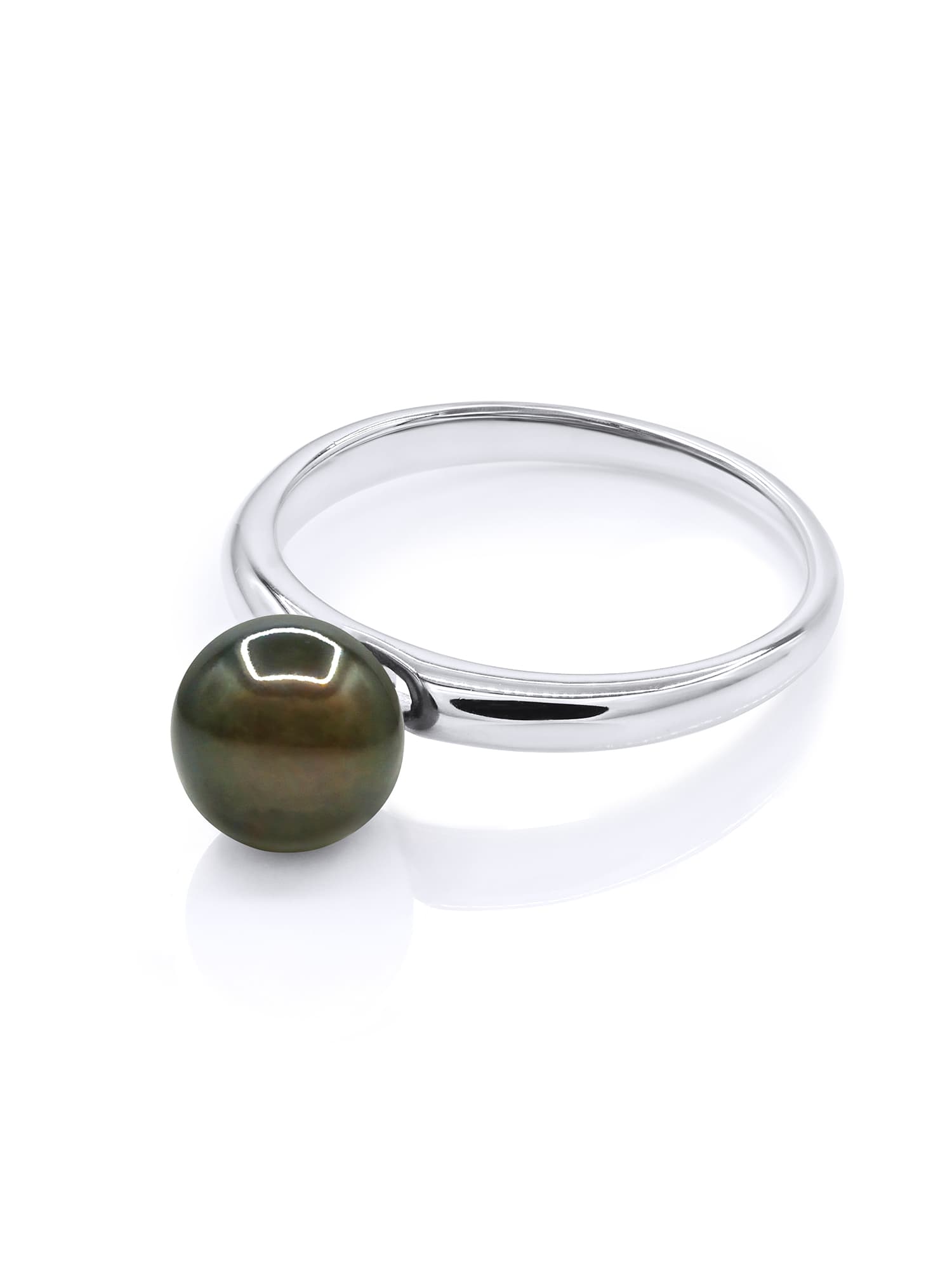 Bague Jonc Véritable Perle de Tahiti Ronde 7.5-8 mm — Or Blanc 375 Millièmes 1