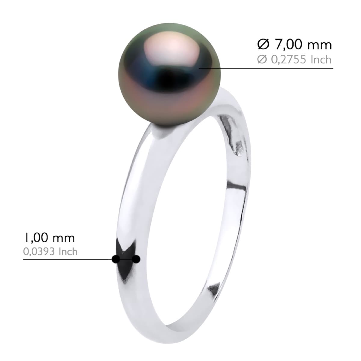 Bague Jonc Véritable Perle de Tahiti Ronde 7.5-8 mm — Or Blanc 375 Millièmes 2