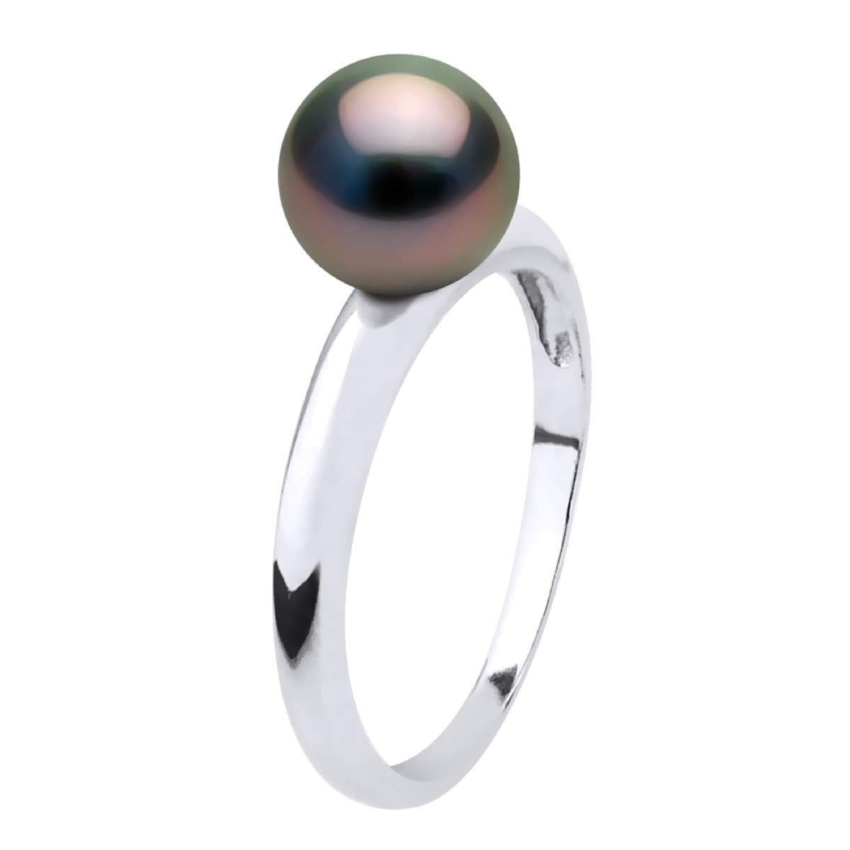 Bague Jonc Véritable Perle de Tahiti Ronde 7.5-8 mm — Or Blanc 375 Millièmes 3