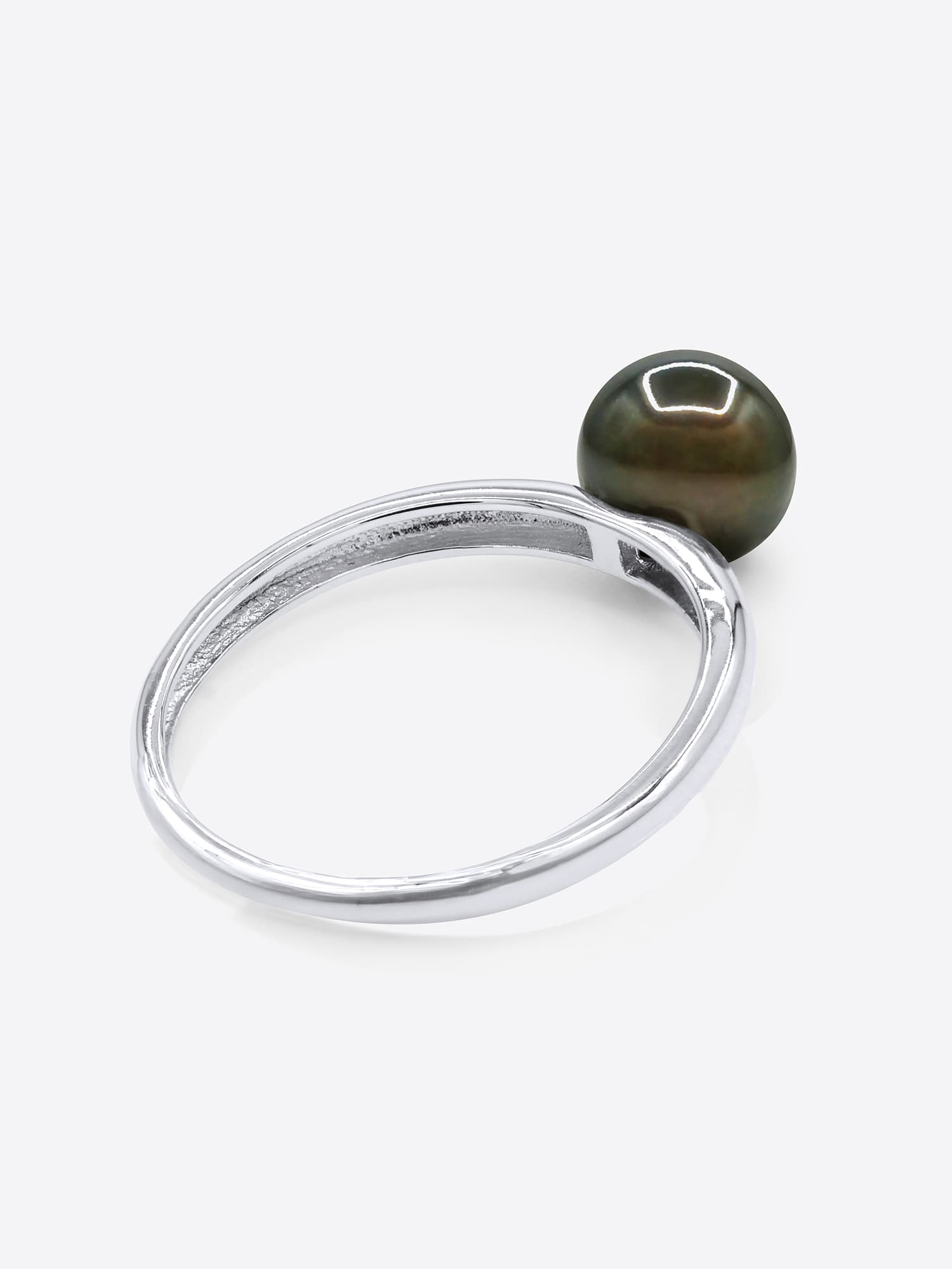 Bague Jonc Véritable Perle de Tahiti Ronde 7.5-8 mm — Or Blanc 375 Millièmes 5
