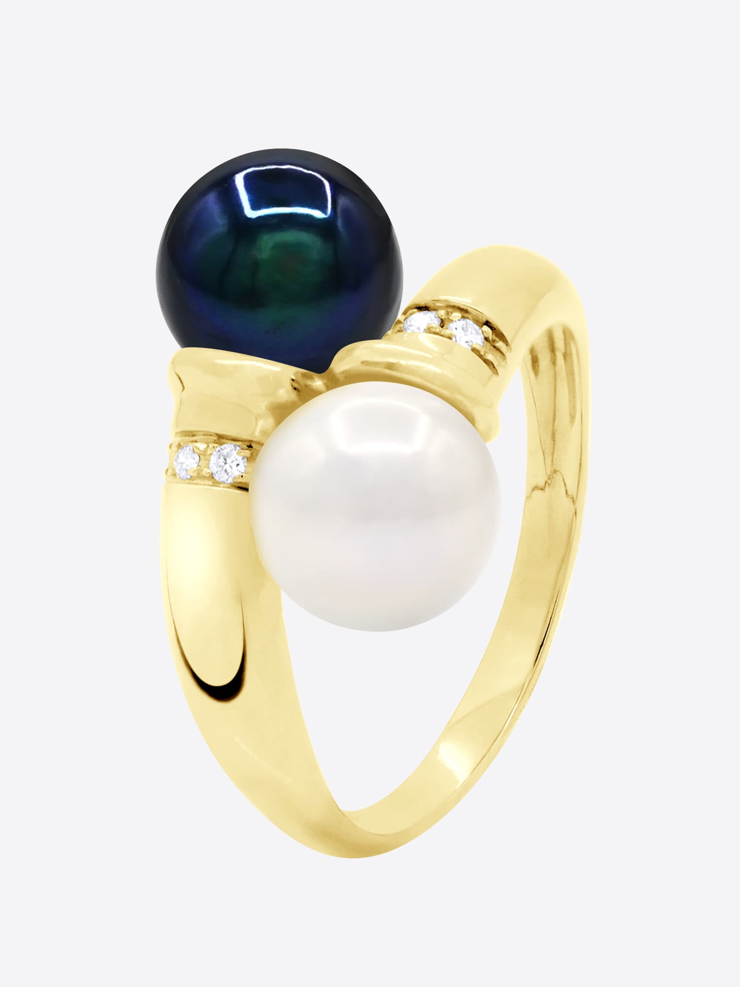 Bague Toi & Moi Véritables Perles d'Eau Douce 8-9 mm Diamants 0.04 ct — Or Jaune 375 Millièmes 5