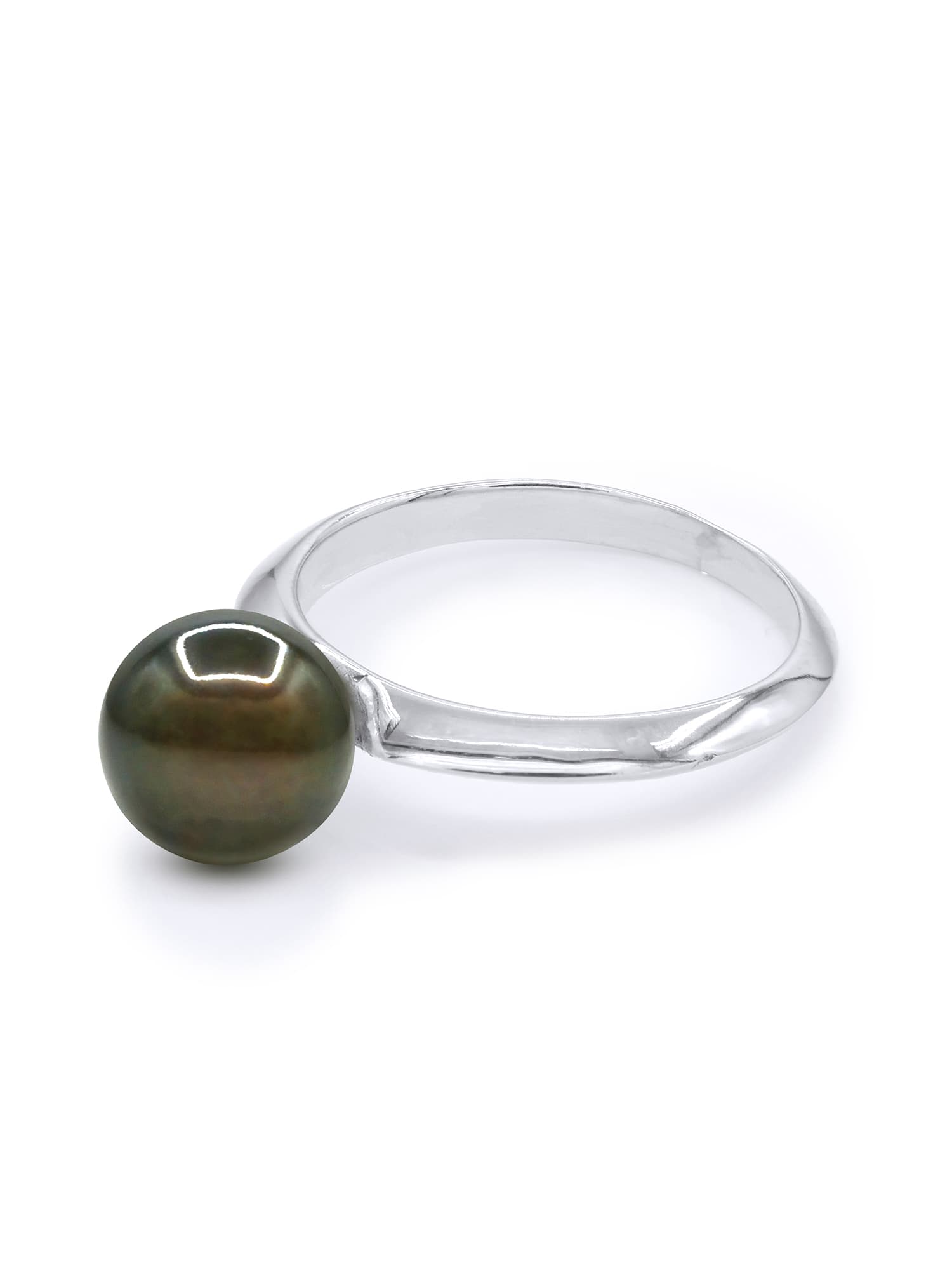 Bague Jonc Véritable Perle de Tahiti Ronde 8-9 mm — Or Blanc 375 Millièmes 1