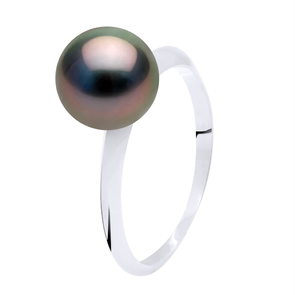 Bague Jonc Véritable Perle de Tahiti Ronde 8-9 mm — Or Blanc 375 Millièmes 2