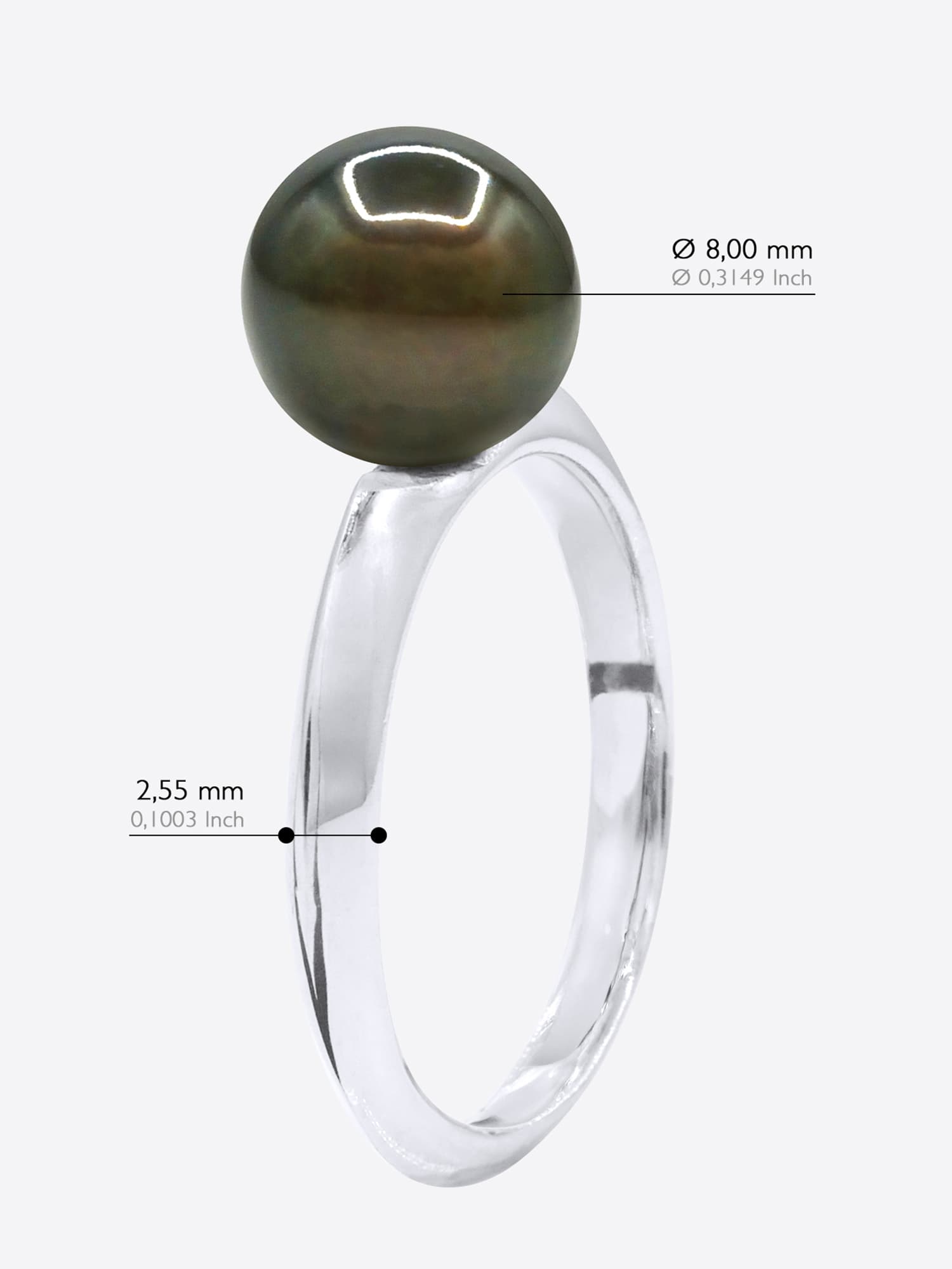 Bague Jonc Véritable Perle de Tahiti Ronde 8-9 mm — Or Blanc 375 Millièmes 5