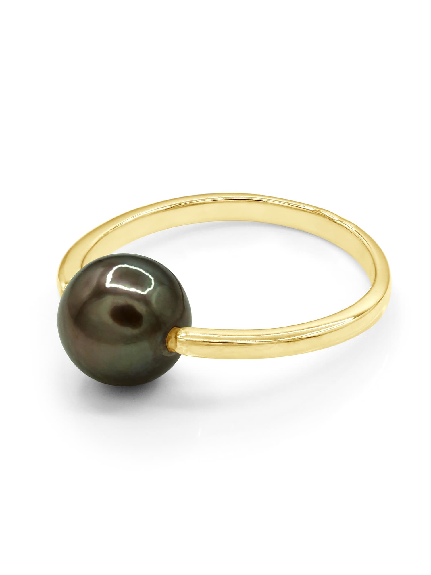 Bague Jonc Véritable Perle de Tahiti Ronde 8-9 mm — Or Jaune 375 Millièmes 1