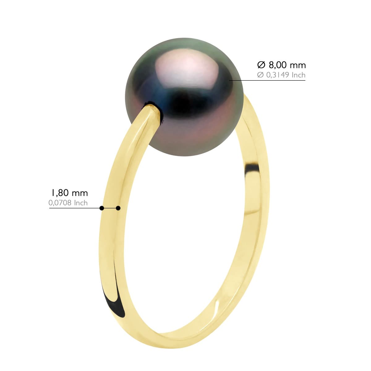 Bague Jonc Véritable Perle de Tahiti Ronde 8-9 mm — Or Jaune 375 Millièmes 3