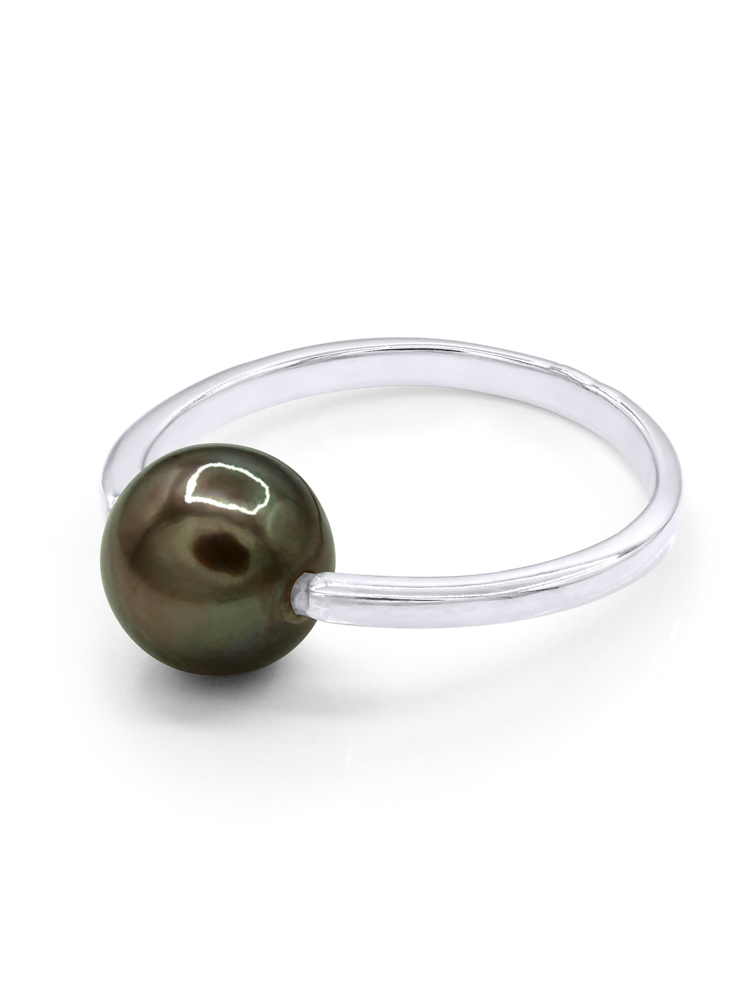 Bague Jonc Véritable Perle de Tahiti Ronde 8-9 mm — Or Blanc 375 Millièmes 1