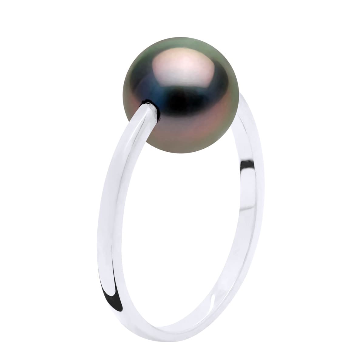 Bague Jonc Véritable Perle de Tahiti Ronde 8-9 mm — Or Blanc 375 Millièmes 2